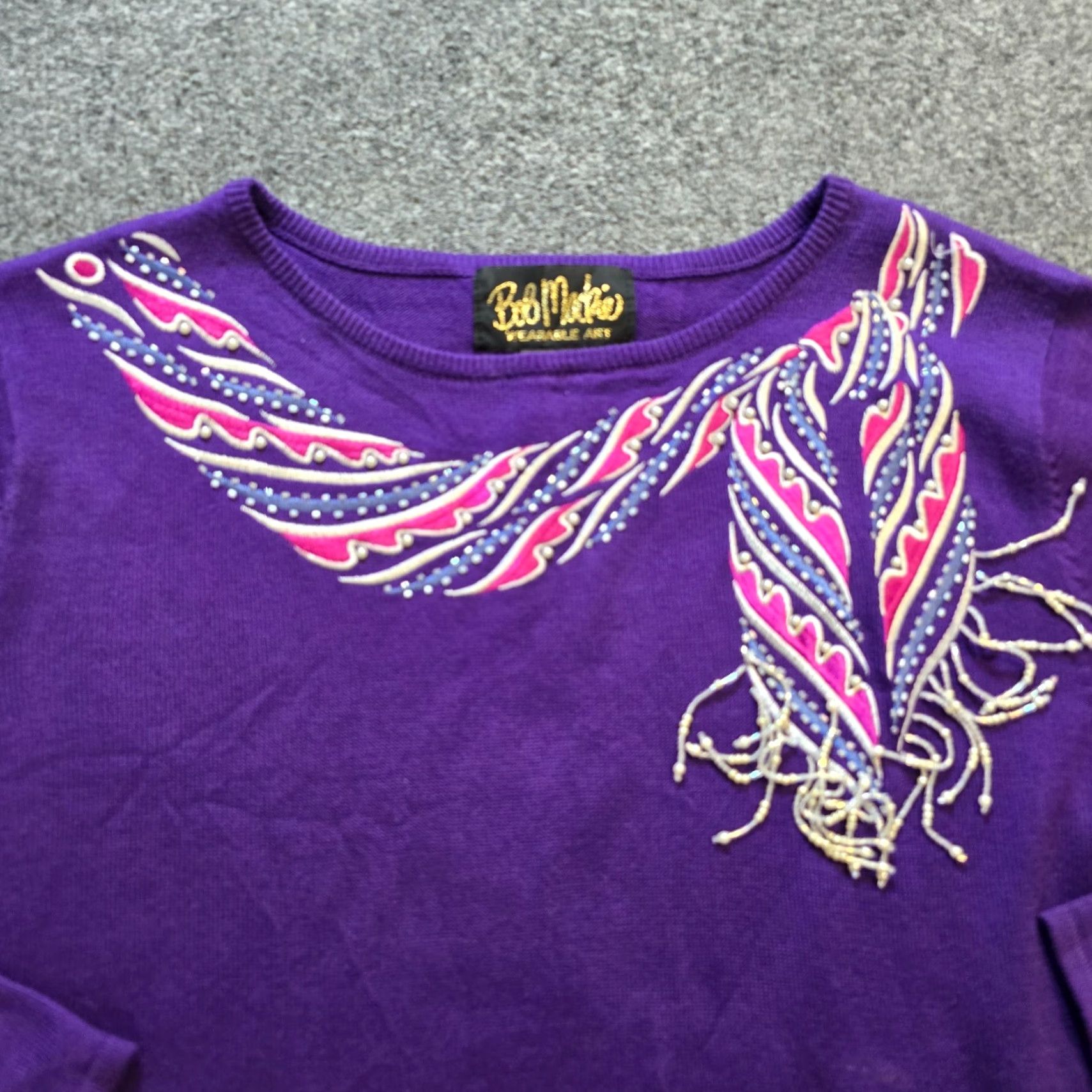 Bob Mackie Bob Mackie Sweater Womens Size Medium Purple Embroidered Bow Pearls Knit Casual Size M / US 6-8 / IT 42-44 - 2 Thumbnail