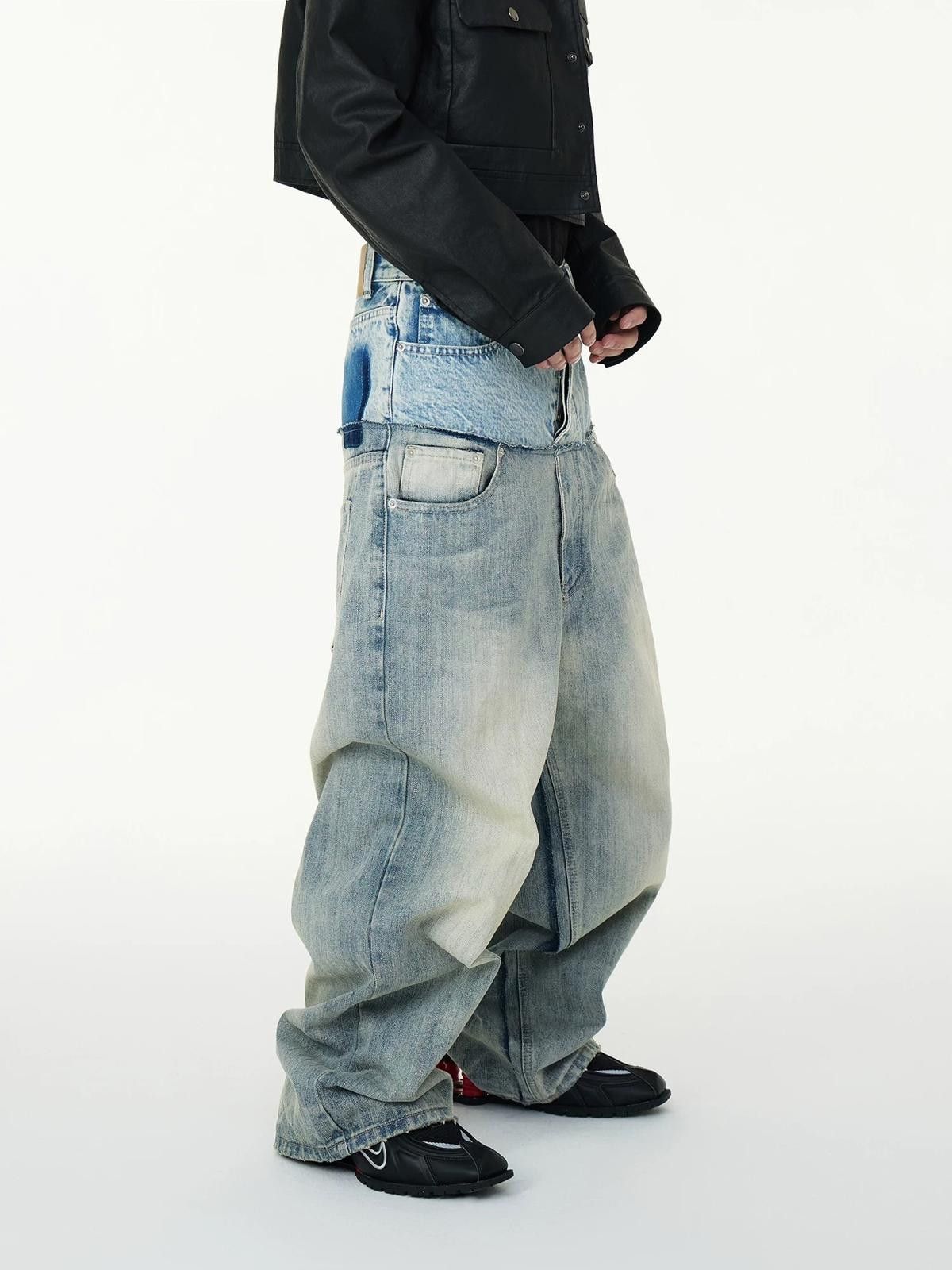 Japanese Brand Two-Tone Baggy Wide Leg Jeans, High Waist Denim Pants Size US 30 / EU 46 - 6 Thumbnail