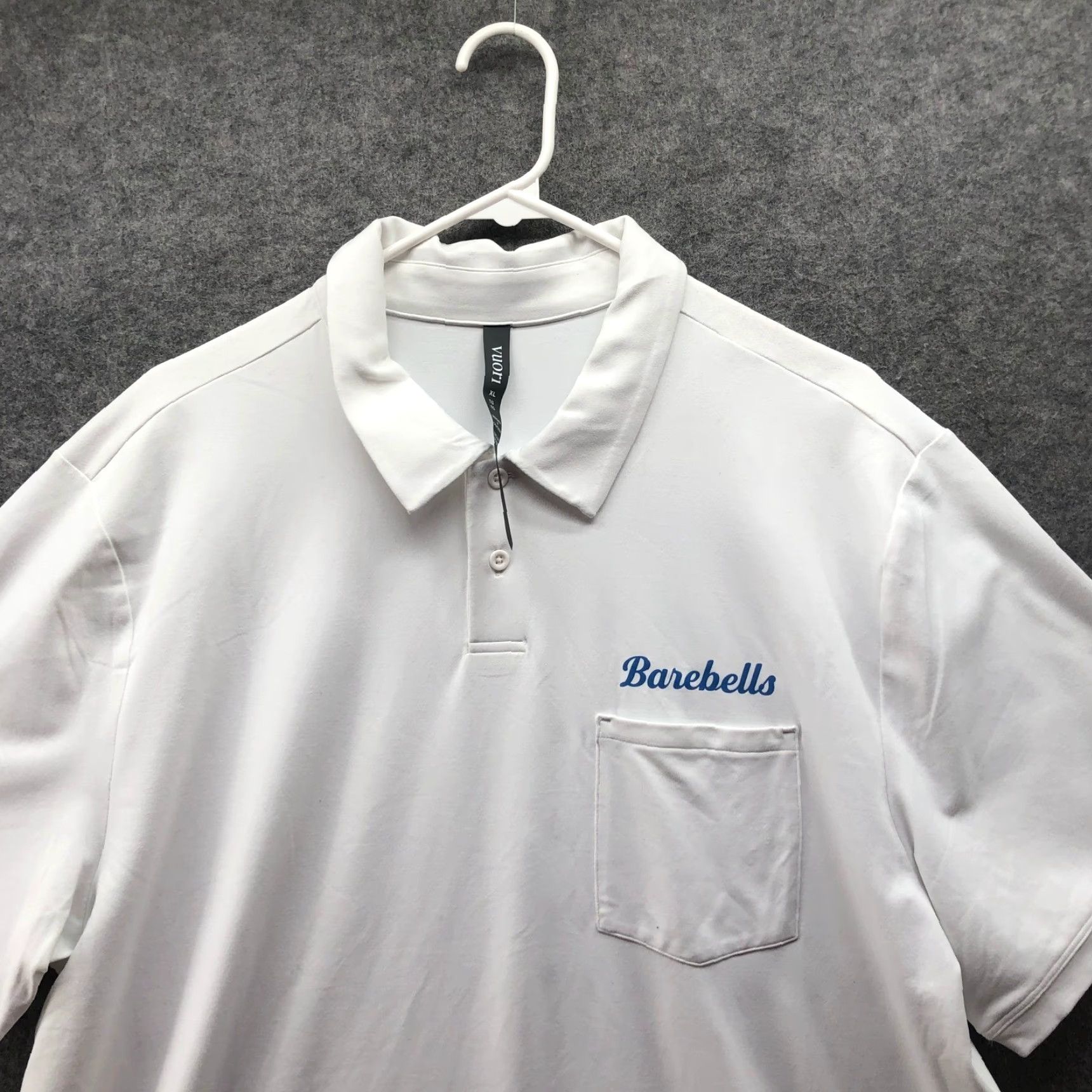Vuori Vuori Strato Tech Polo Mens XL White Short Sleeve Barbells Graphic Shirt Active Size US XL / EU 56 / 4 - 6 Thumbnail