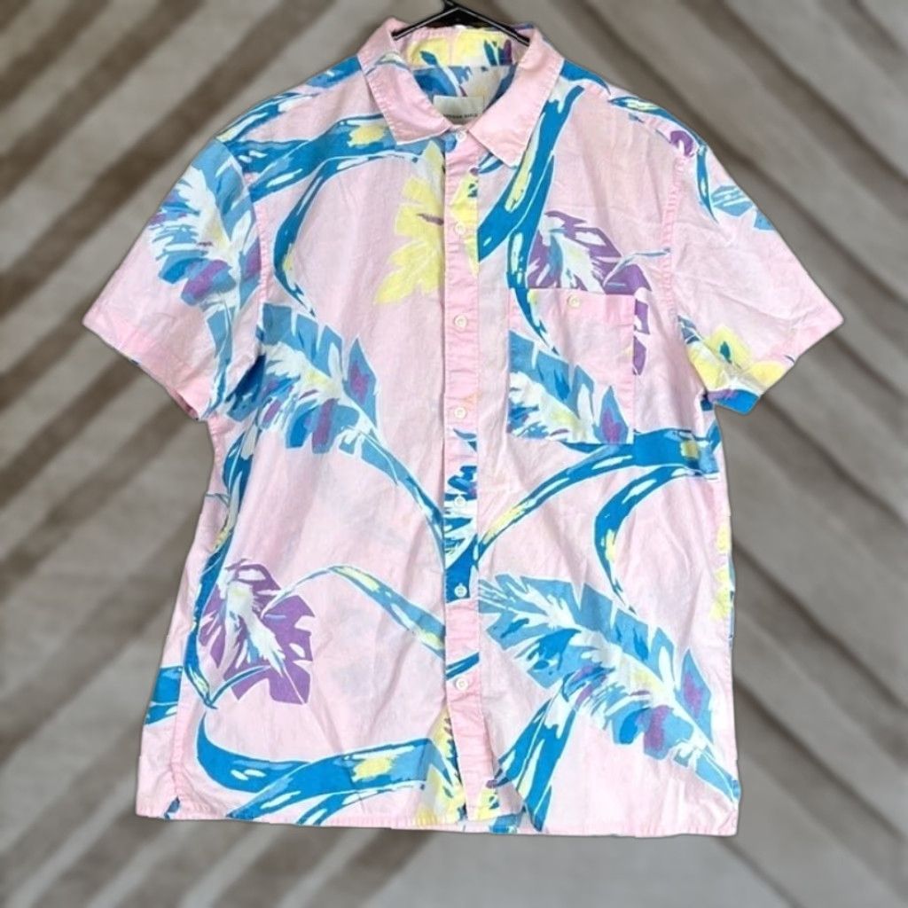 Vintage American Eagle Shirt Mens Button-Down 100% Cotton Pink Blue Floral Short Sleeve L Casual, Workwear, Travel Mens Size US L / EU 52-54 / 3 - 1 Thumbnail