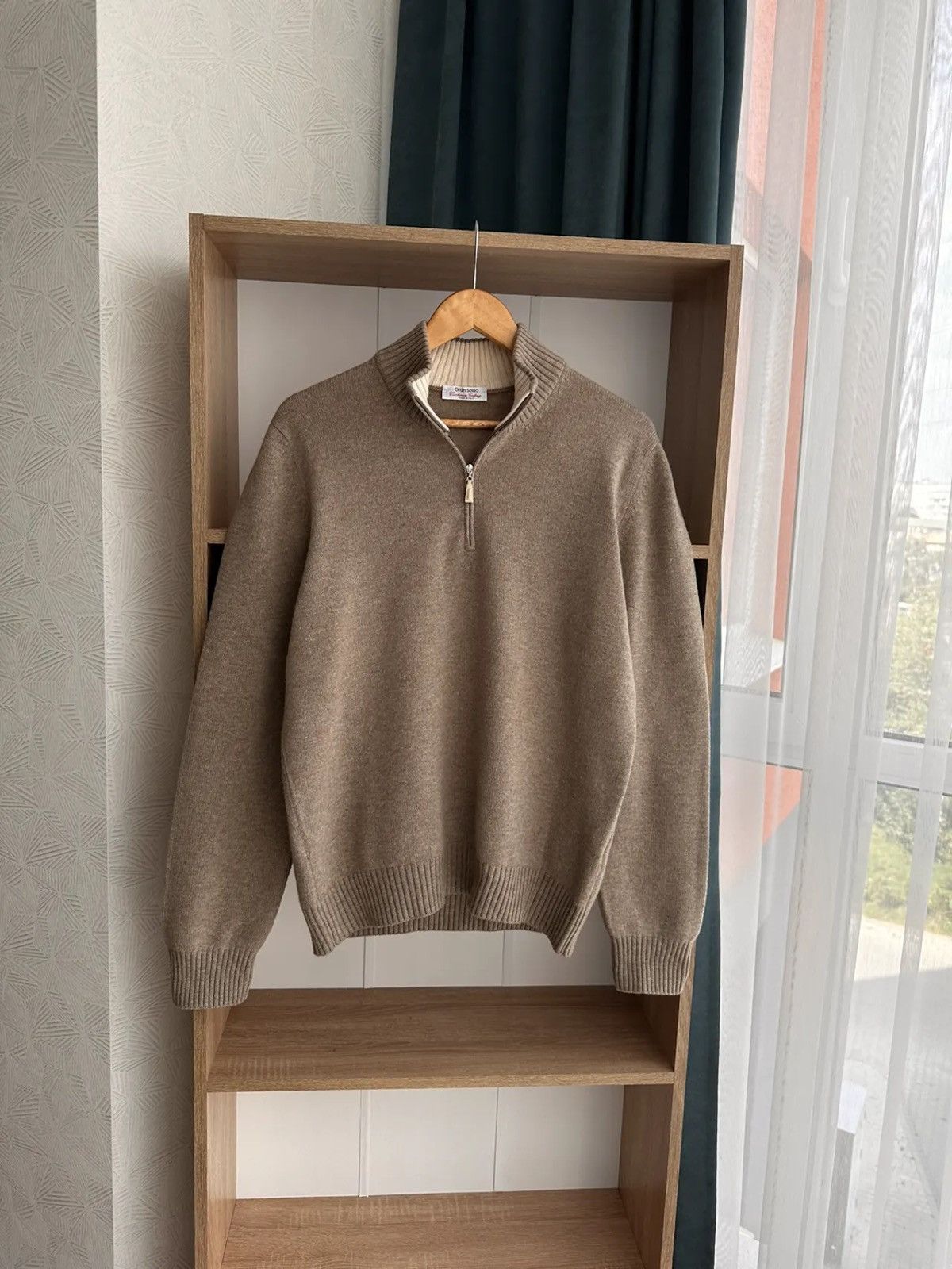 image of Vintage Gran Sasso Pure Cashmere Beige 1/4 Zip Sweater, Men's (Size Medium)