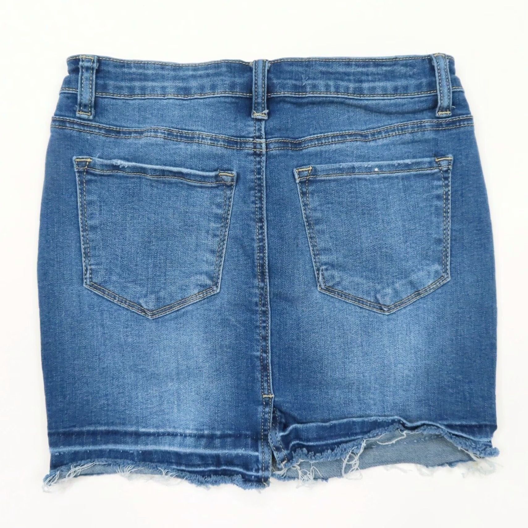 Vintage KanCan Skirt Women Juniors 1 KC6062M Medium Blue Wash Distressed Raw Hem Denim Jean Short Straight & Pencil Vintage No N/A Size 25" / US 0 / IT 36 - 7 Thumbnail