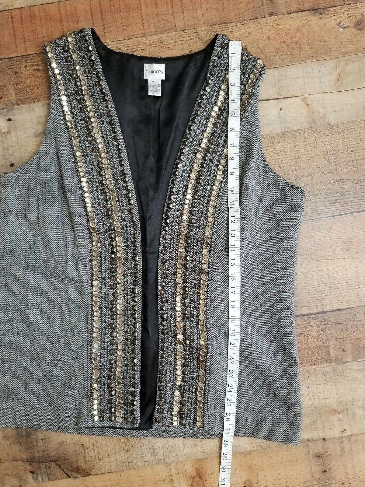 Chicos Chicos Vest Size 2 Wool Blend Embellished Open Front Career Size L / US 10 / IT 46 - 7 Thumbnail