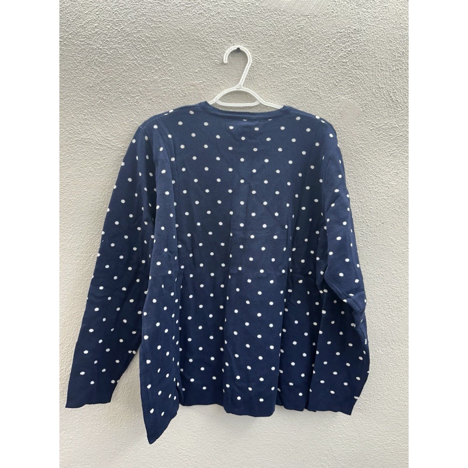 Vintage National Womens Sweater 1X Navy Polka Dotted Long Sleeve Button Up Cardigan Size XL / US 12-14 / IT 48-50 - 6 Thumbnail