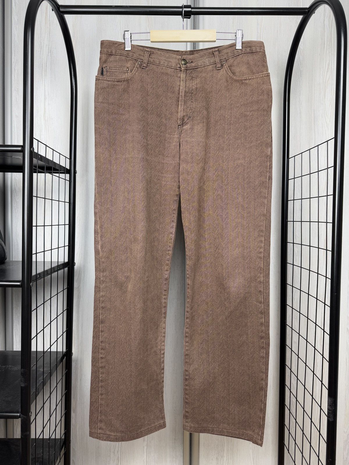 Just Cavalli Just Cavalli Herringbone Cotton Brown Denim Pants Size US 36 / EU 52 - 2 Thumbnail