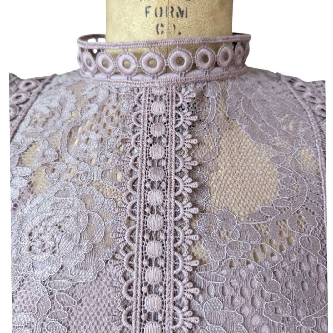 Vintage Cable & Gauge Floral Lace Mock Neck Ruffle Blouse S Women Long Sleeve Purple) Size S / US 4 / IT 40 - 2 Thumbnail