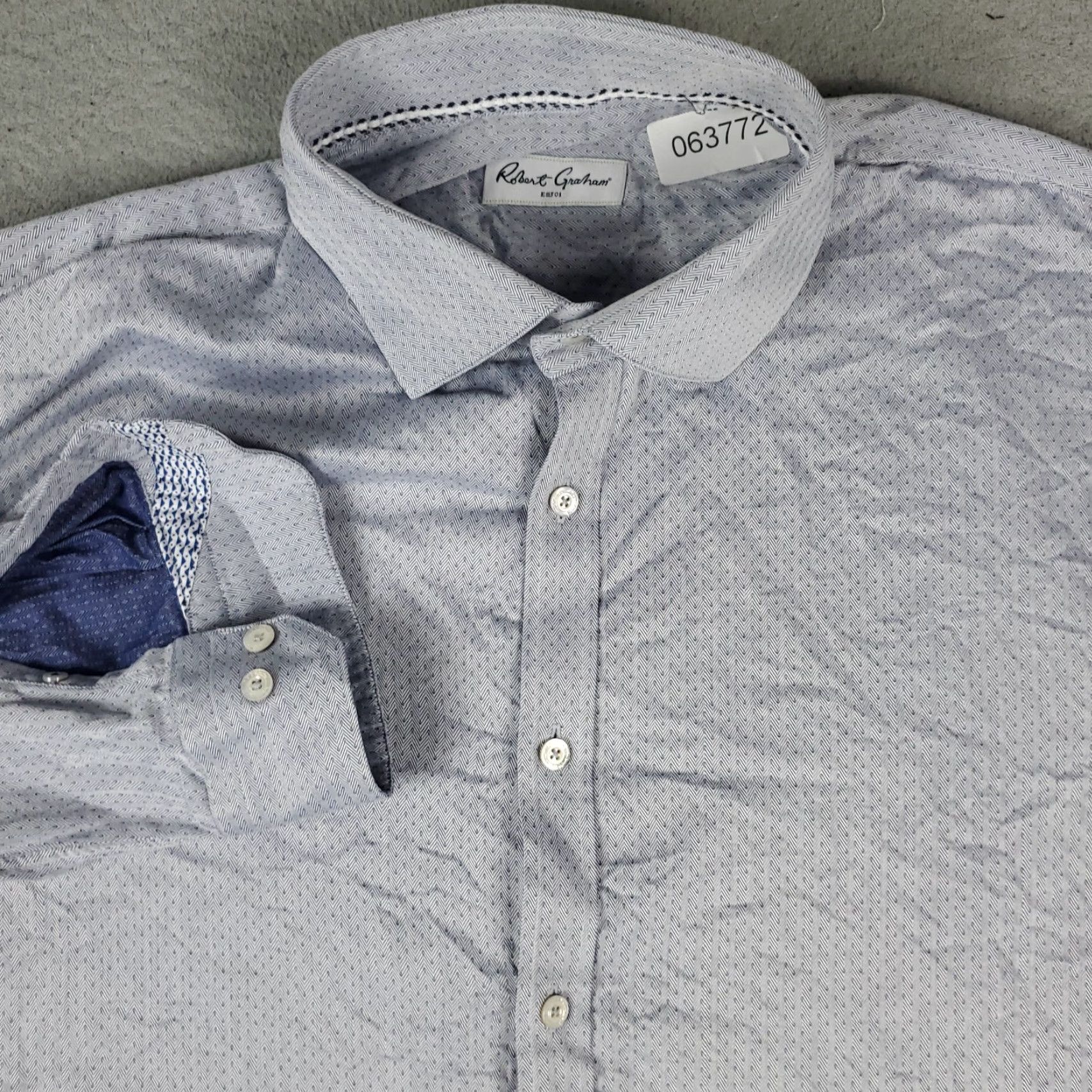 Robert Graham VINTAGE Robert Graham Shirt Mens Size 18 Blue Dress Shirt Long Sleeve Button Up Non-Iron Pockets 100% Cotton Mens Size 48R - 2 Thumbnail