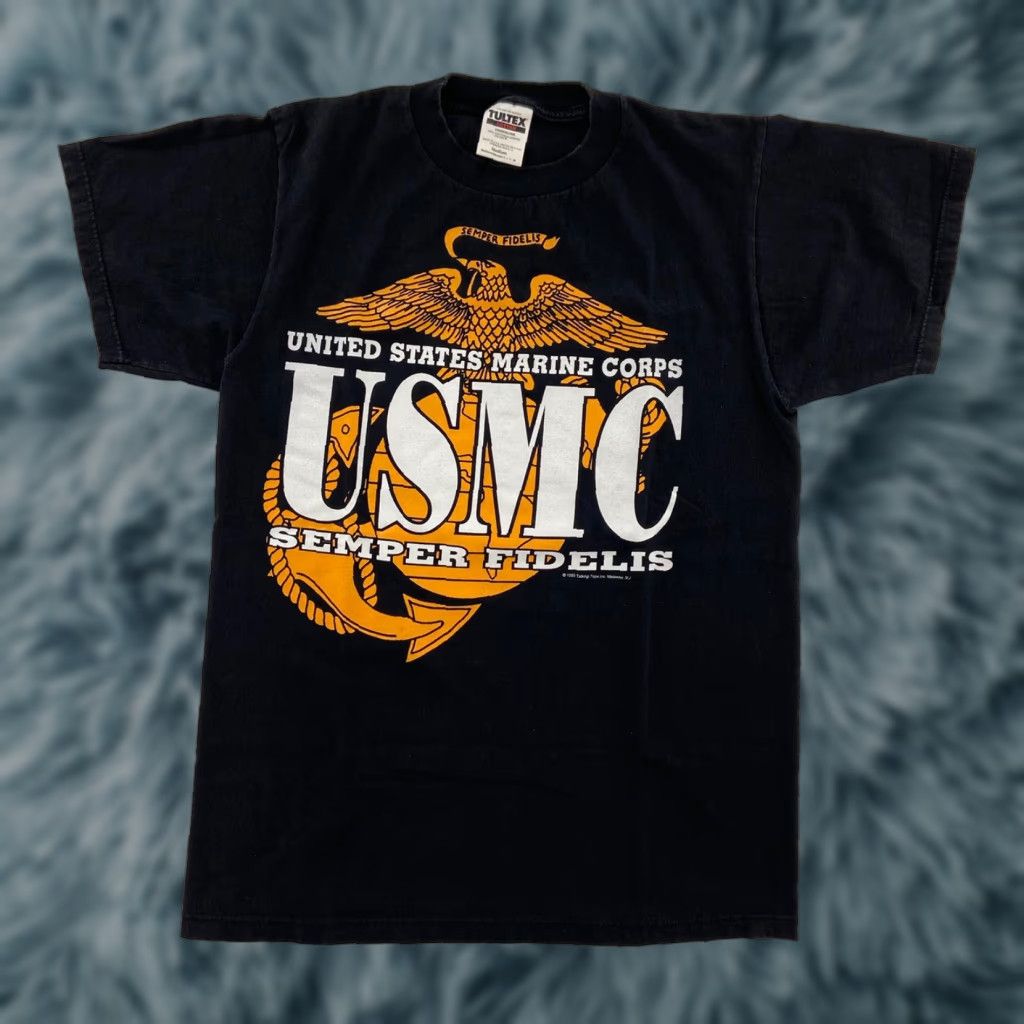Tultex VINTAGE Tultex 90s USMC Marines T-Shirt Adult Medium Black Semper Fidelis Eagle Globe Anchor Graphic Tee Mens Size US M / EU 48-50 / 2 - 1 Thumbnail