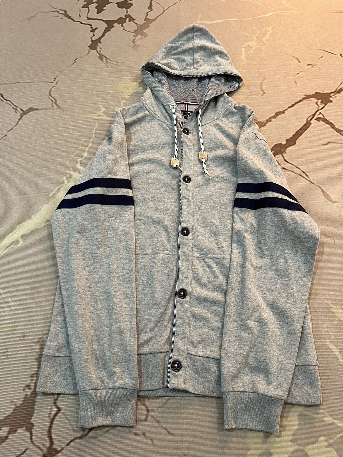 Japanese Brand Nota Bene Stripe Sleeve Button Hoodie Japan Size US M / EU 48-50 / 2 - 6 Thumbnail