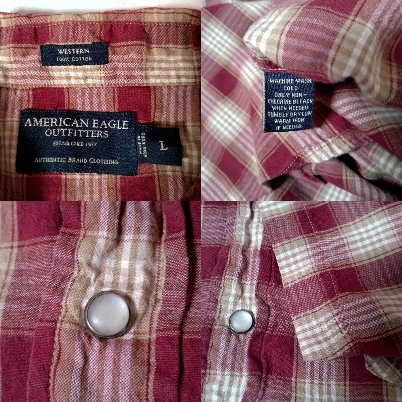 American Eagle Outfitters VINTAGE American Eagle Western Shirt L Men Red Plaid Pearl Snap Short Sleeve Cowboy Rodeo Western Wear Ranchwear—Spread Collar, Button-Up, Cotton Size US L / EU 52-54 / 3 - 8 Thumbnail