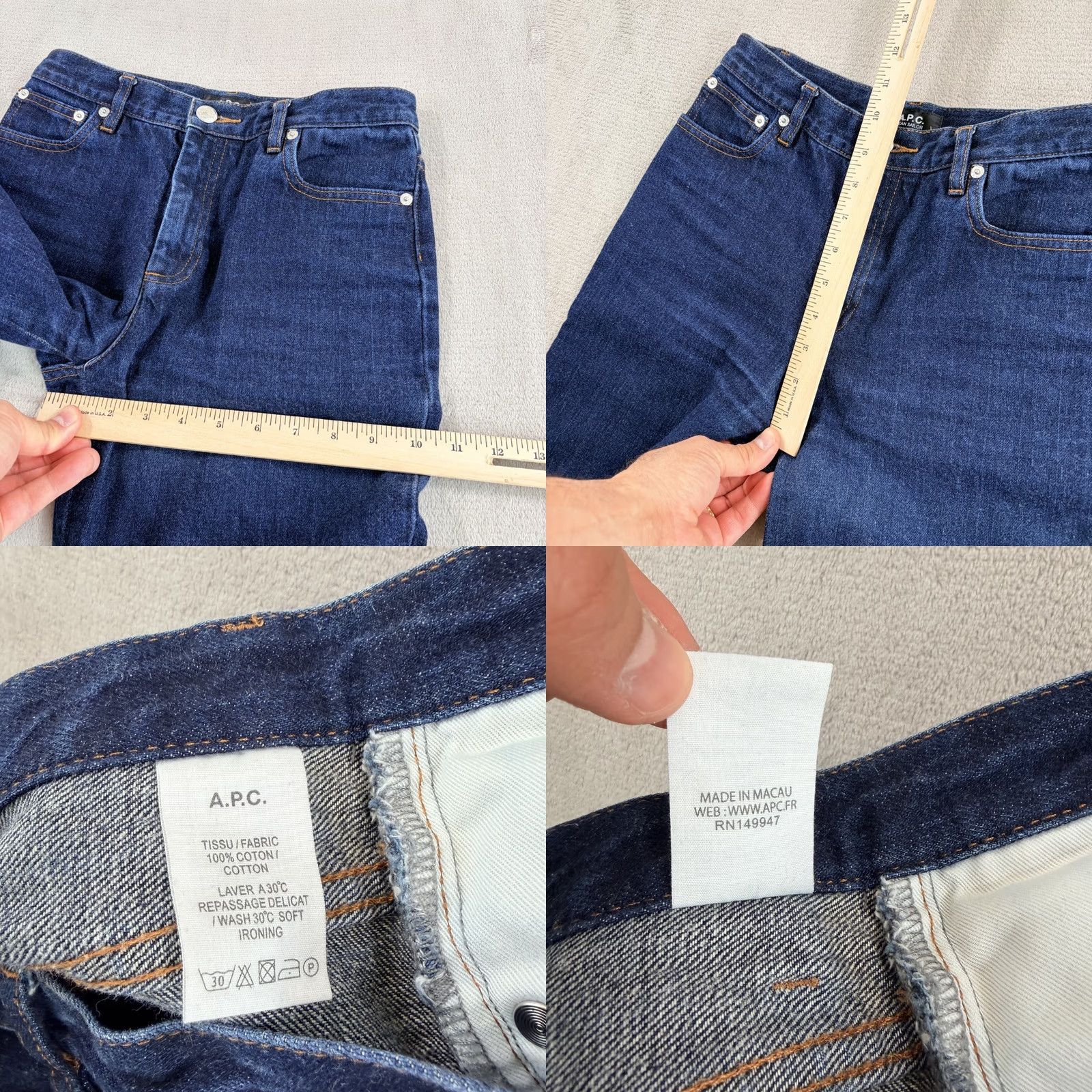 Denime VINTAGE APC Jeans Sailor Straight Leg Dark Blue Wash Denim Women 26 Jeans 5-Pocket Button Zip Regular High-Rise 100% Cotton Size 26" / US 2 / IT 38 - 8 Thumbnail
