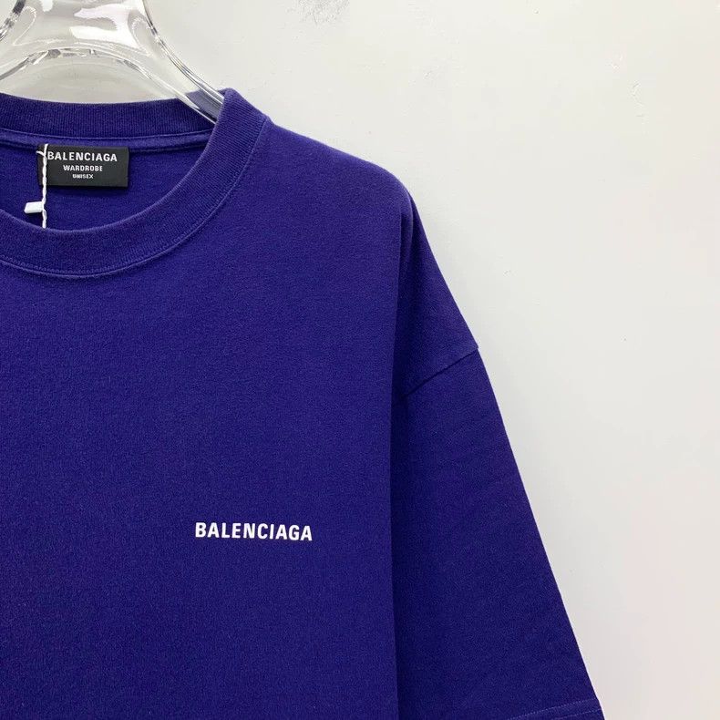 Balenciaga Balenciaga Navy logo monogrammed cotton crewneck short-sle Size US L / EU 52-54 / 3 - 3 Thumbnail