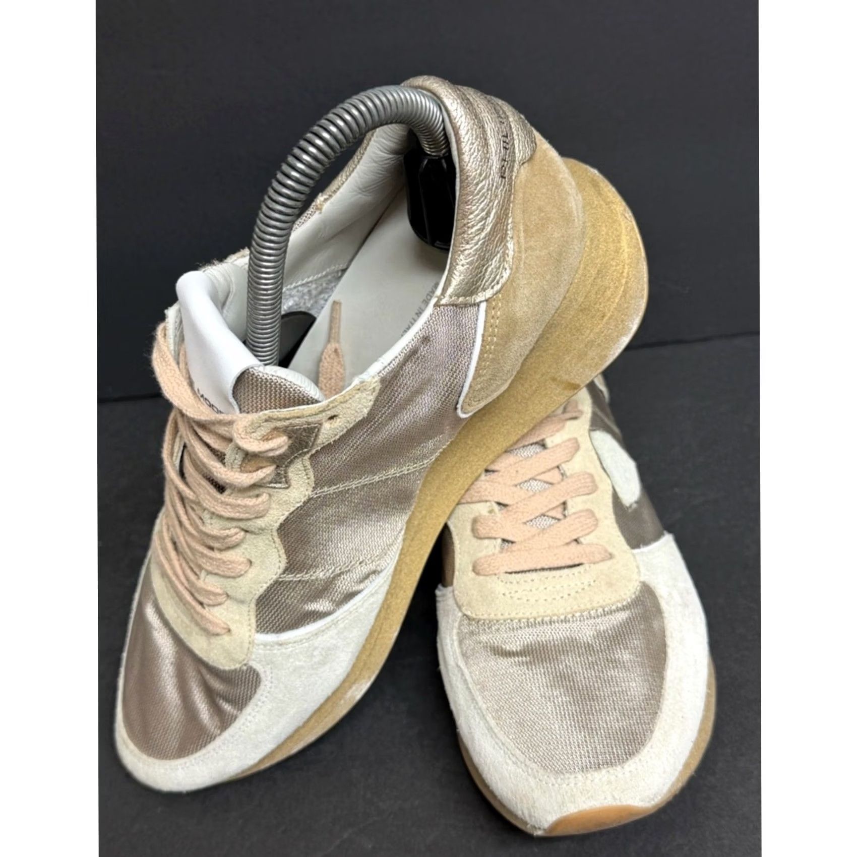 Philippe Model Philippe Model Paris Womens Low-Top Sneakers in Suede & Leather Gold EU 39 Size US 8 / IT 38 - 2 Thumbnail