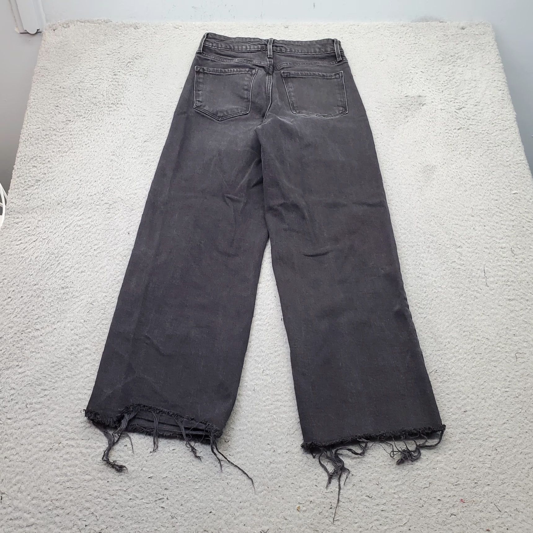Old Navy Old Navy Jeans Womens 0 Black Denim Stretch Raw Hem Extra High Rise Wide Leg Jeans Size 25" / US 0 / IT 36 - 2 Thumbnail