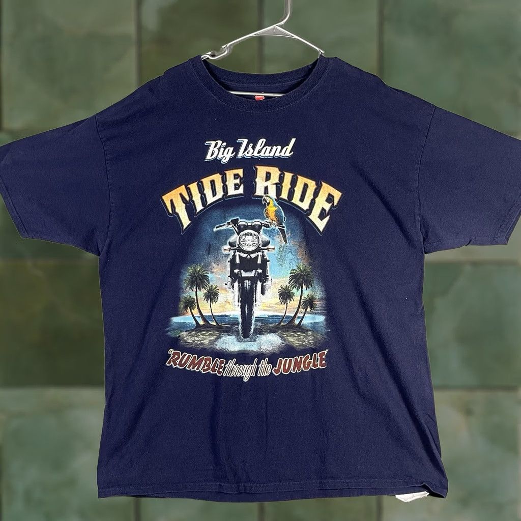 Hanes Shirt Men 2XL Blue Big Island Tide Ride Graphic Biker Motorcycle T Shirt, Men’s (Size Xxl)