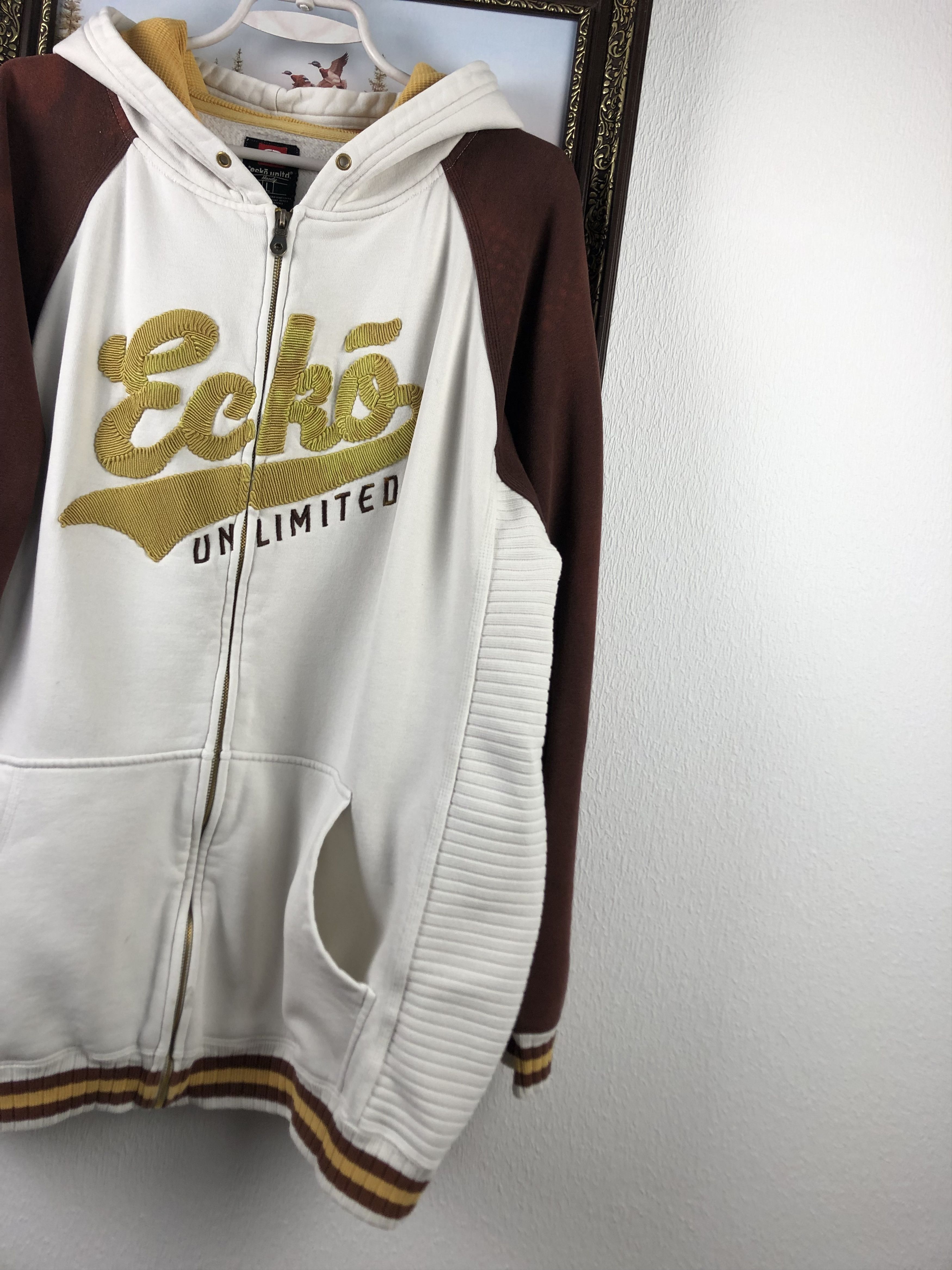 Ecko Unltd. × Vintage Vintage Ecko Unlimited Unltd Zipper Hoodie White Gray Gold Size US L / EU 52-54 / 3 - 8 Thumbnail