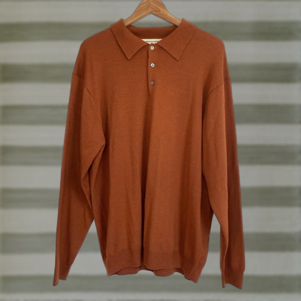 Pronto Uomo Pronto Uomo Men’s Collared Sweater Shirt Knit Merino Wool Burnt Orange L Deluxe Quality Pullover Size US L / EU 52-54 / 3 - 1 Thumbnail