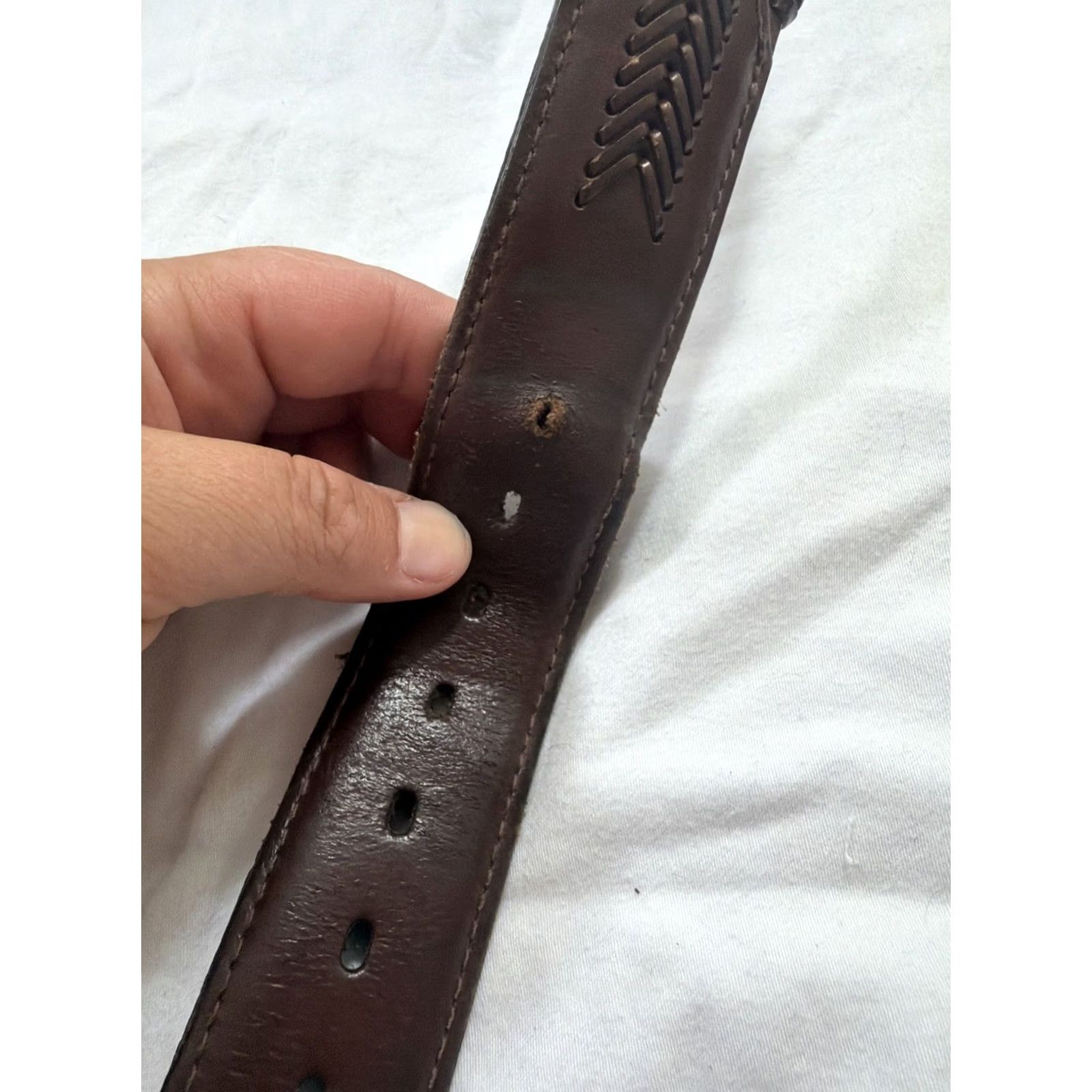 Vintage Unbranded Western Brown Leather Belt Size 40 Men Belt Brown Metal Accents Size 40 - 5 Thumbnail