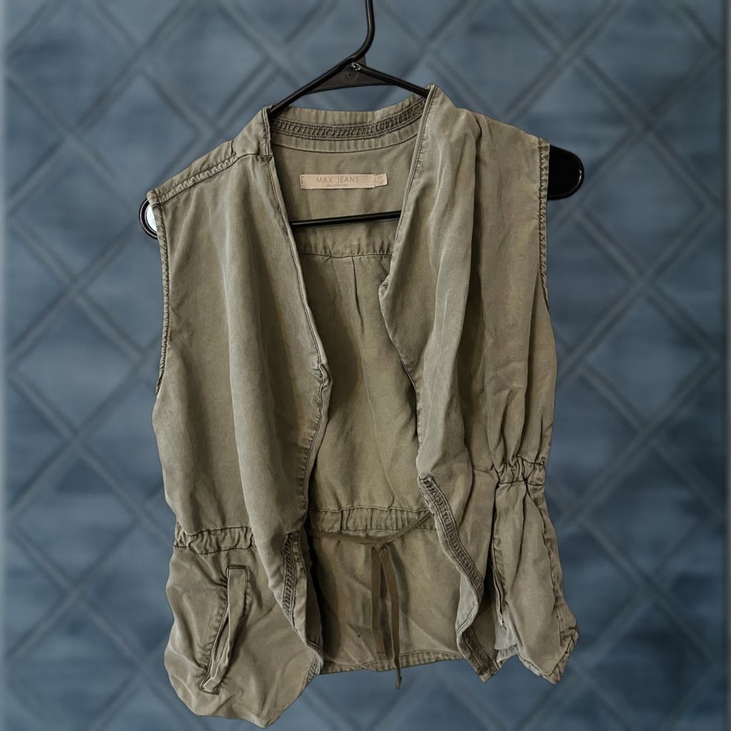 Vintage VINTAGE Max Jeans Women’s Waterfall Drape Open Front Green Tencel Vest XS Casual Blouse Size 26" / US 2 / IT 38 - 1 Thumbnail