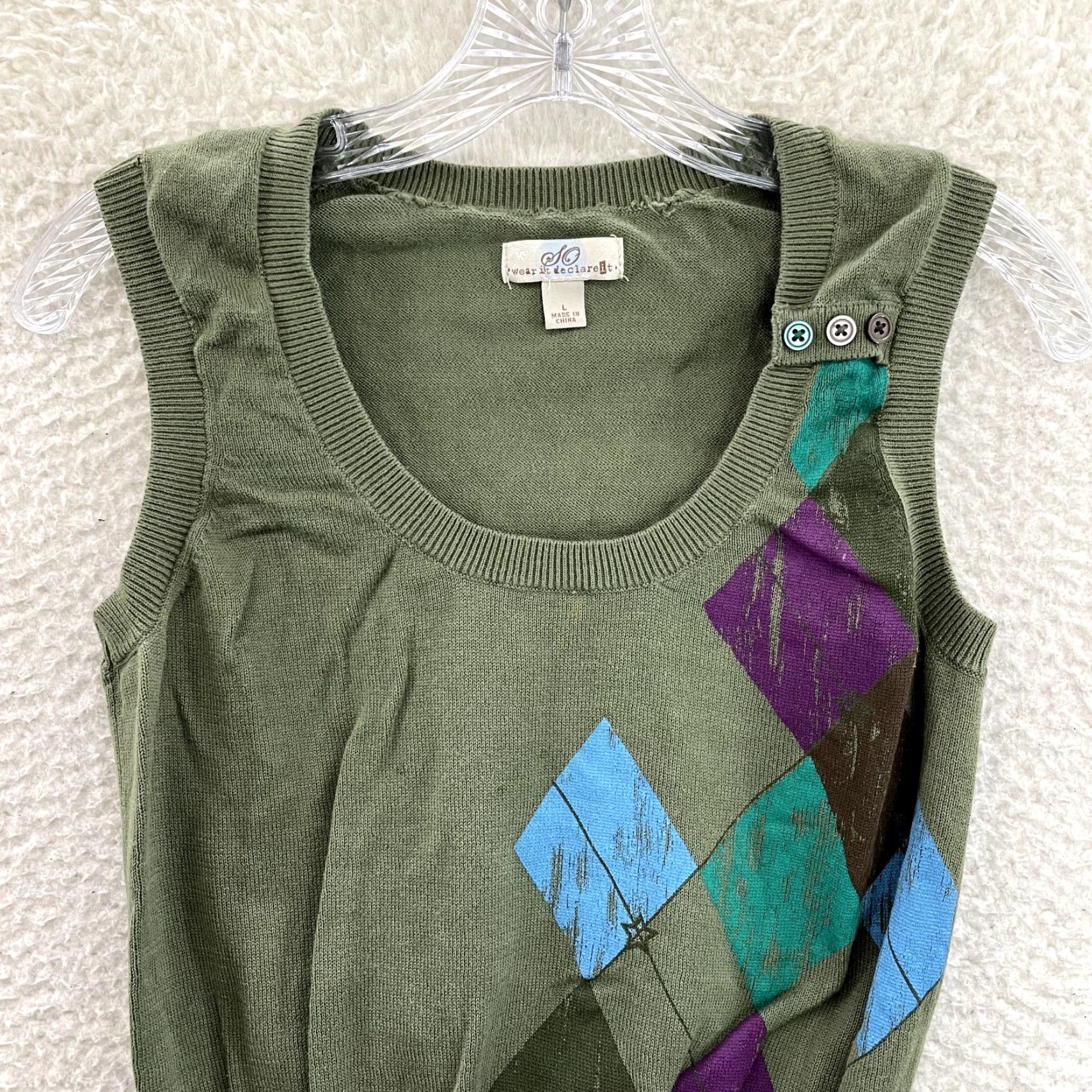 Vintage VINTAGE Y2K Sweater Vest Top Green Argyle Diamond Preppy Academia Grunge Shirt SO S Size S / US 4 / IT 40 - 3 Thumbnail