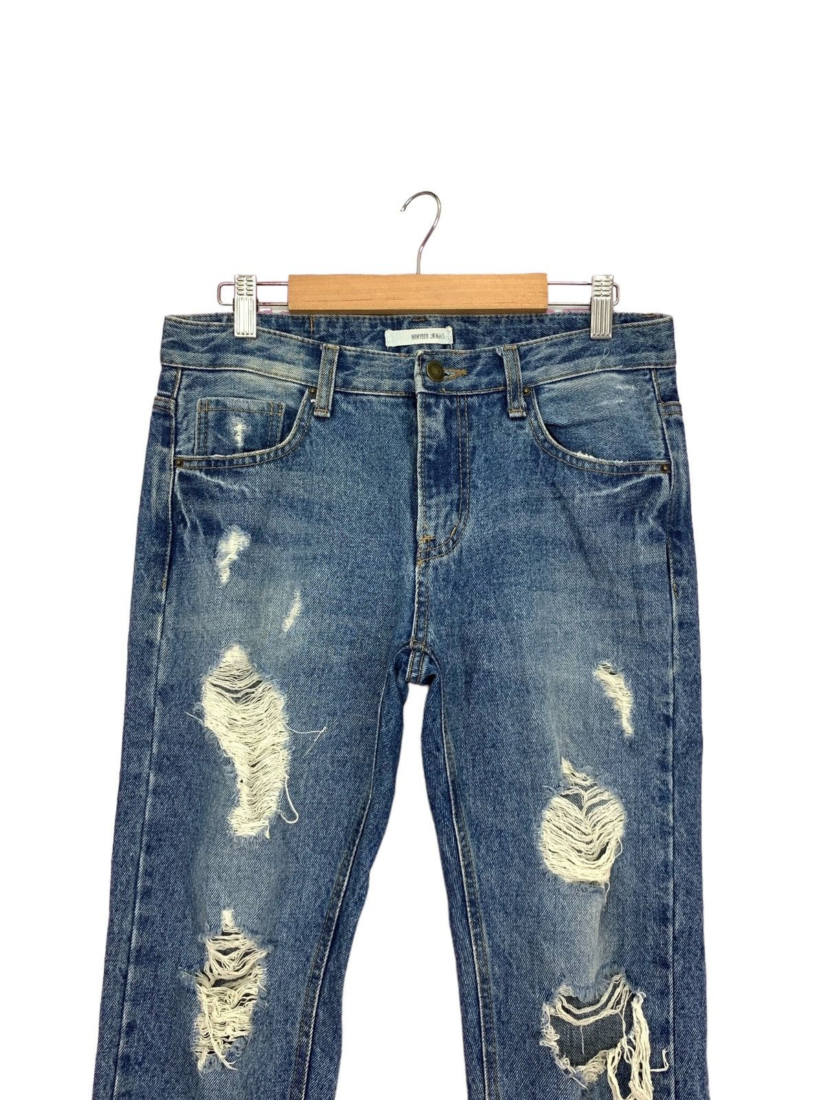 Japanese Brand Nikisix Y2k Style Slim Distressed Denim Pants (AD28) Size 29" - 5 Thumbnail