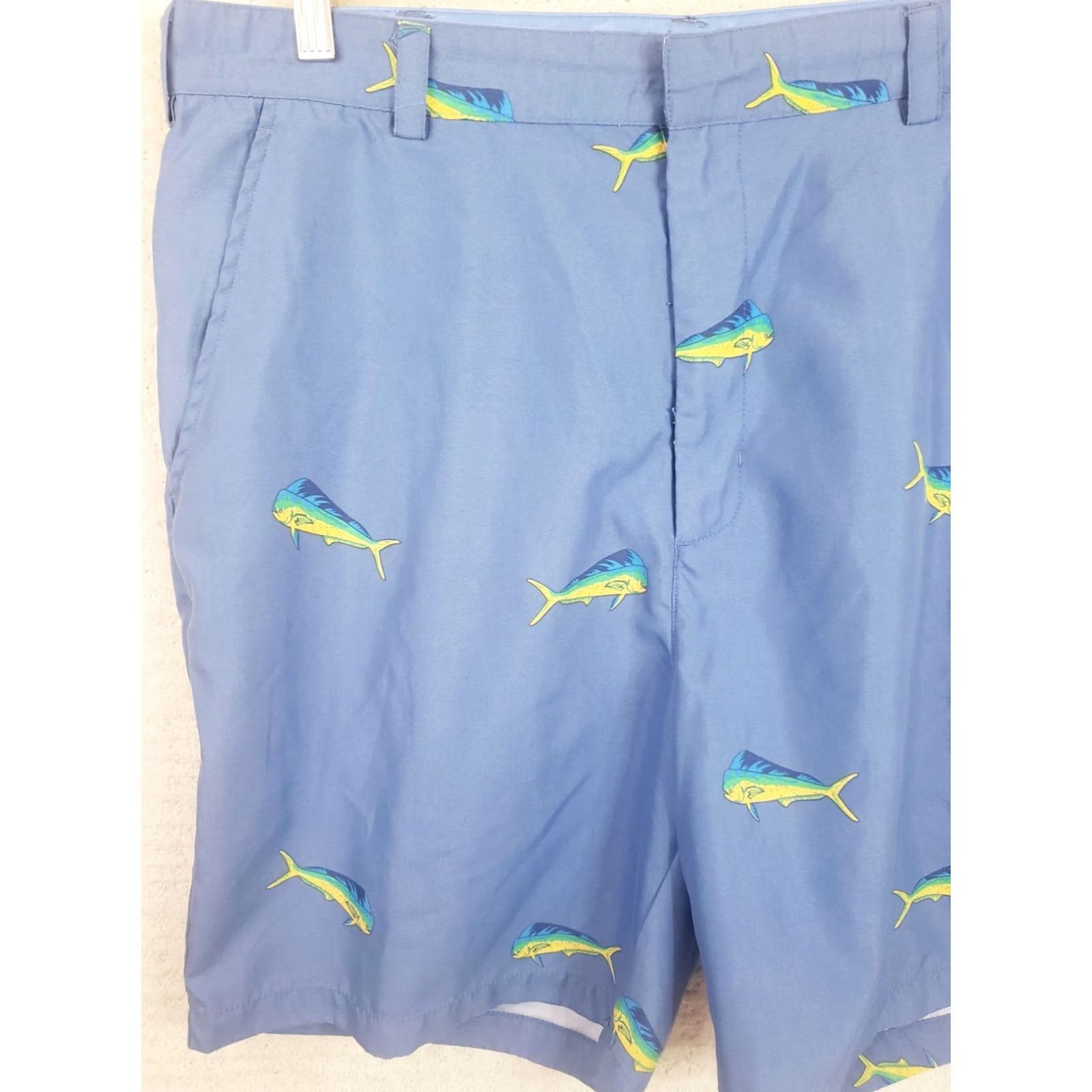 Vintage Bermuda Styles Men’s Blue Chino Shorts Sz 36x8 With Mahi Fish Pattern All Over Size US 36 / EU 52 - 2 Thumbnail