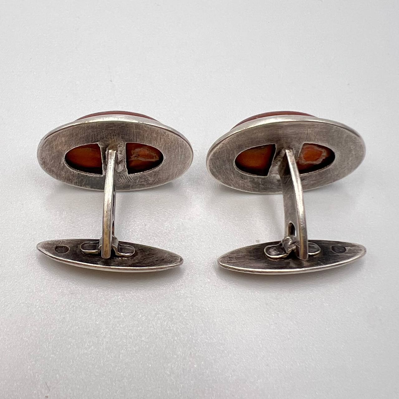 Sterling Silver Vintage Cufflinks Silver 875 Natural Baltic Amber Marked Size ONE SIZE - 2 Thumbnail