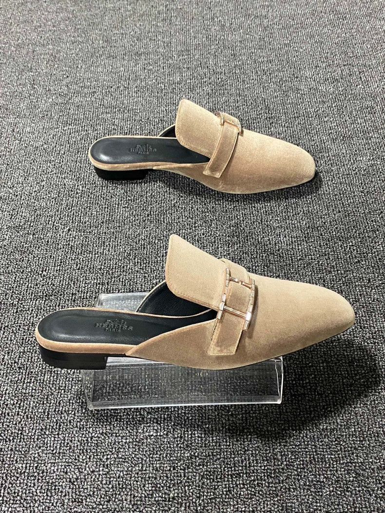Hermes Velvet Mule Slippers with Buckle Detail-2506 Size US 6 / IT 36 - 3 Thumbnail