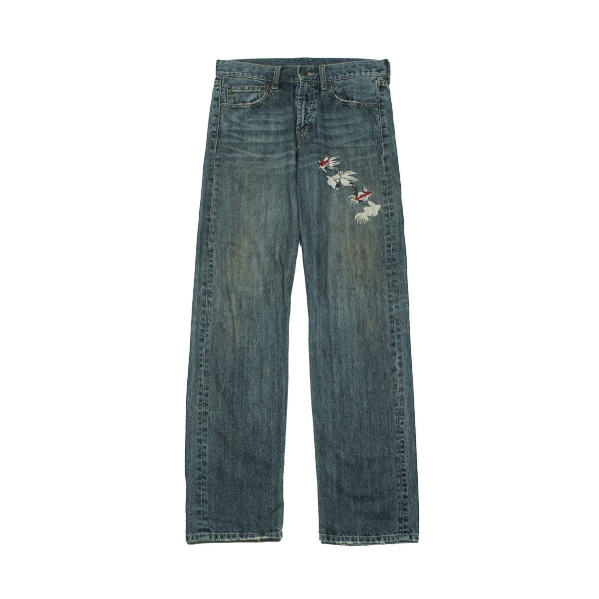 image of Sukajan Souvenir Jacket x Vintage Koi Japan Traditional Embroidered Denim Pants, Men's (Size 30)