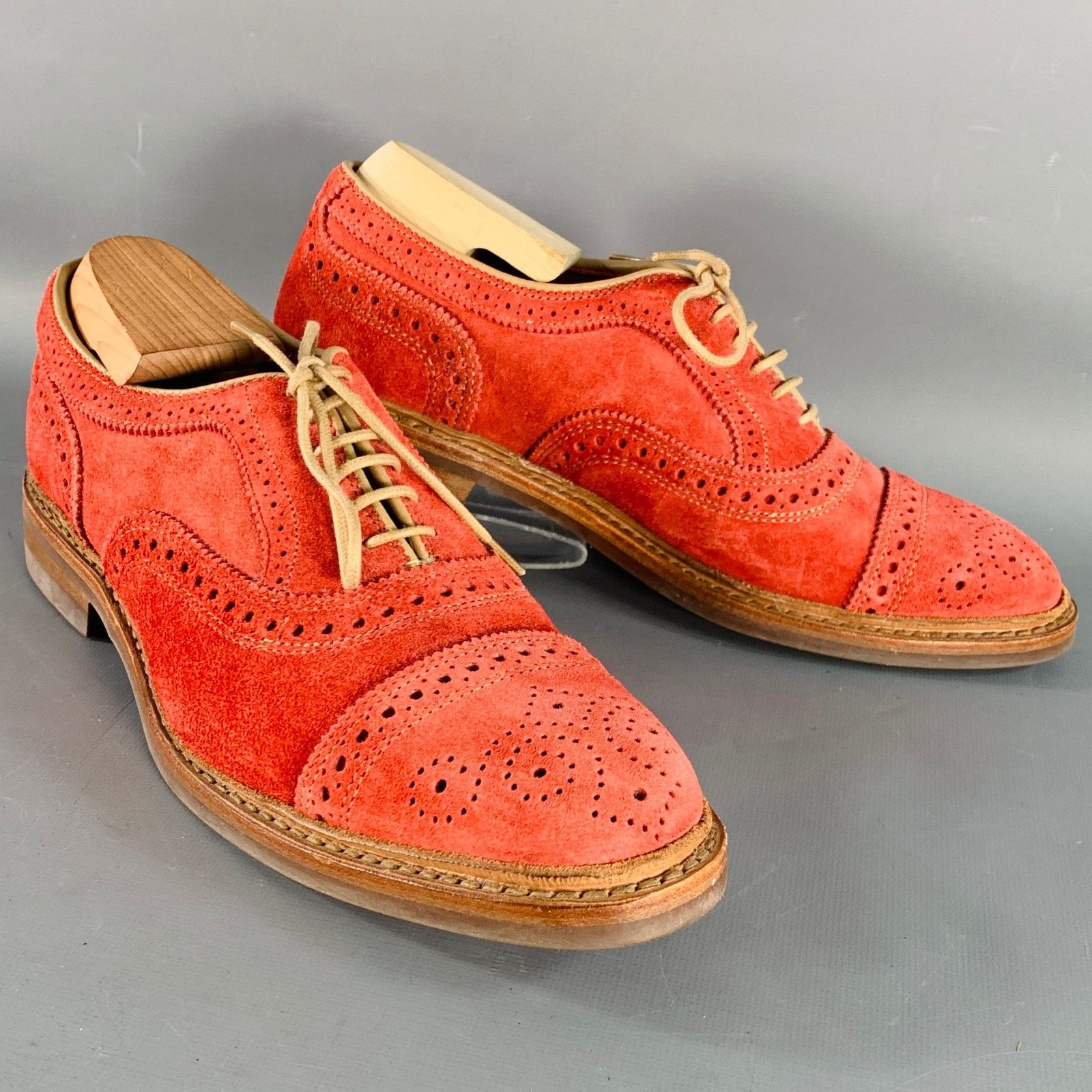 Allen Edmonds 7 Strandmok Red Perforated Suede Oxford Lace-Up Shoes Size US 7 / EU 40 - 1 Thumbnail