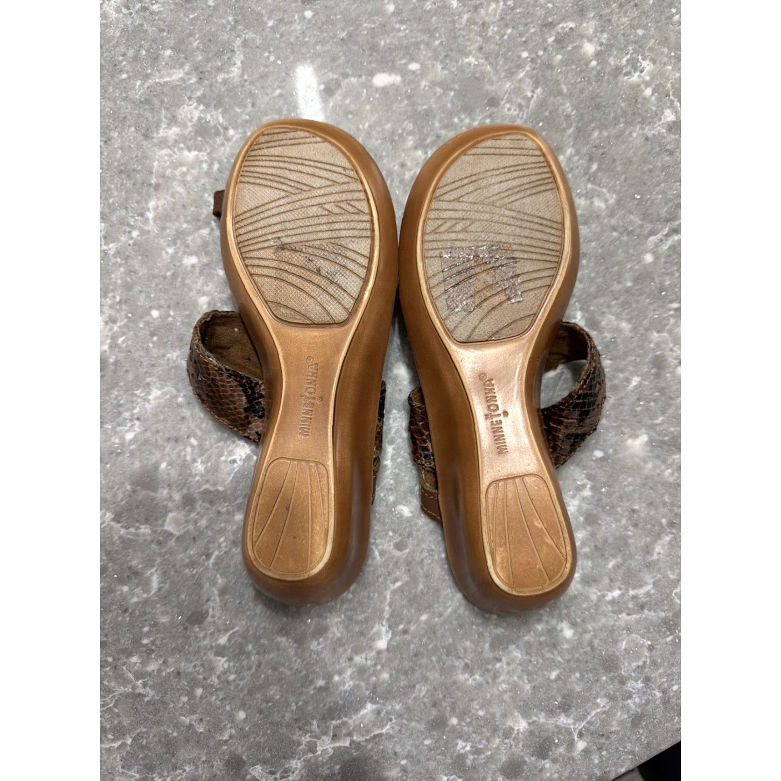 Minnetonka Minnetonka Brown Concho Keystone Whiskey Phyton Snakeskin Wedge Sandal - Slip On, Women, Size 8 Size US 8 / IT 38 - 5 Thumbnail