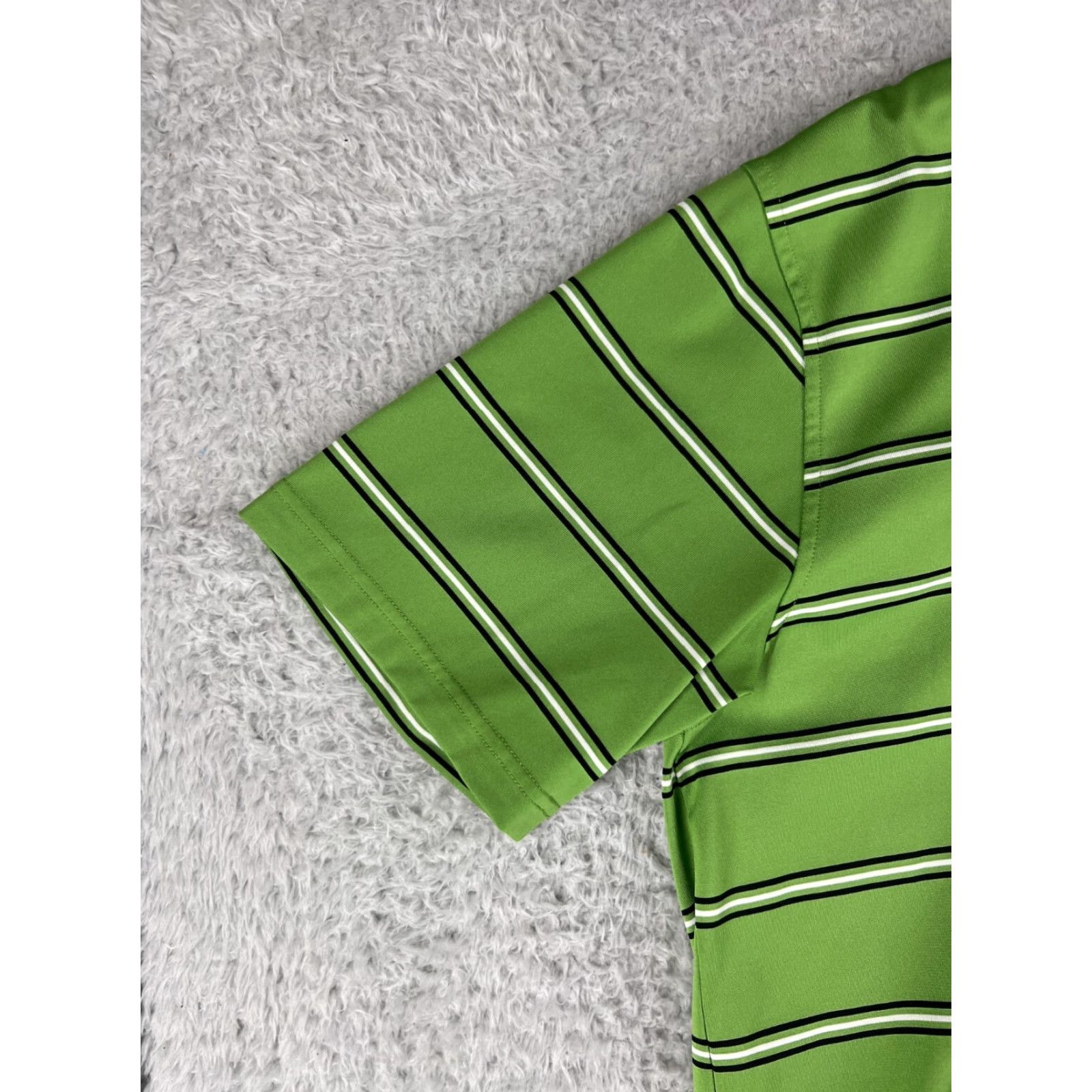 Izod IZOD Polo Shirt Mens XL Green White Stripe Polo Shirt Golf Workwear 100% Polyester Size US XL / EU 56 / 4 - 2 Thumbnail