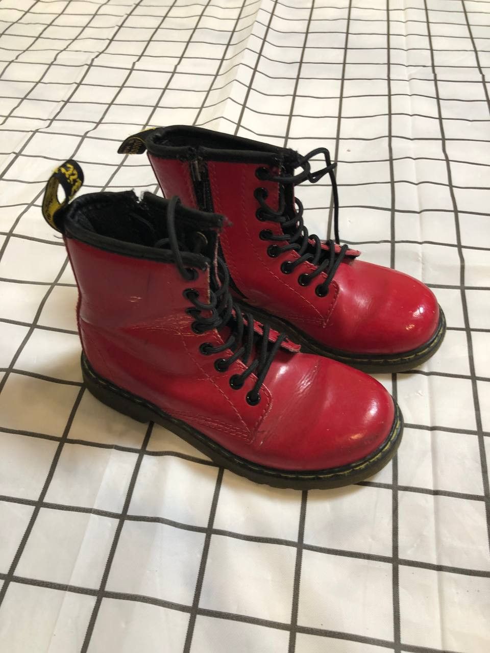 Dr. Martens Dr Martens Brooklee Red Patent Zip And Lace Boots Size US 4 / IT 34 - 1 Thumbnail