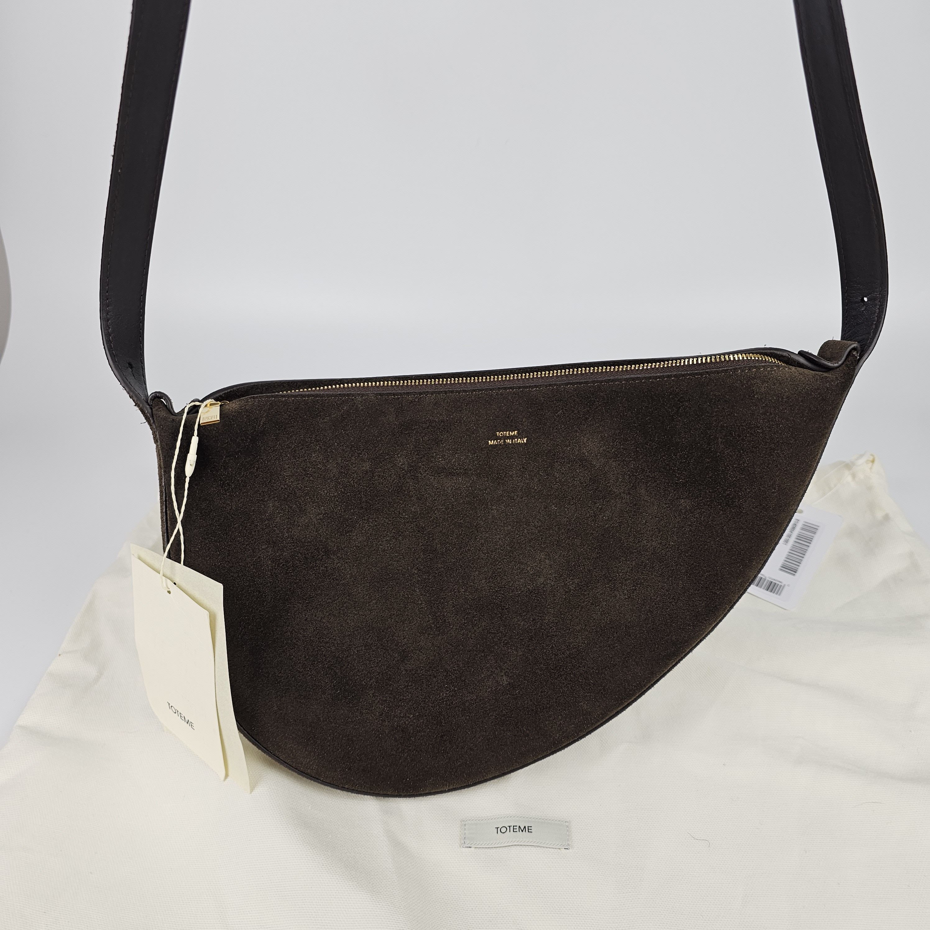 TOTEME Scooped Sling $890 Pepper Suede Shoulder Bag