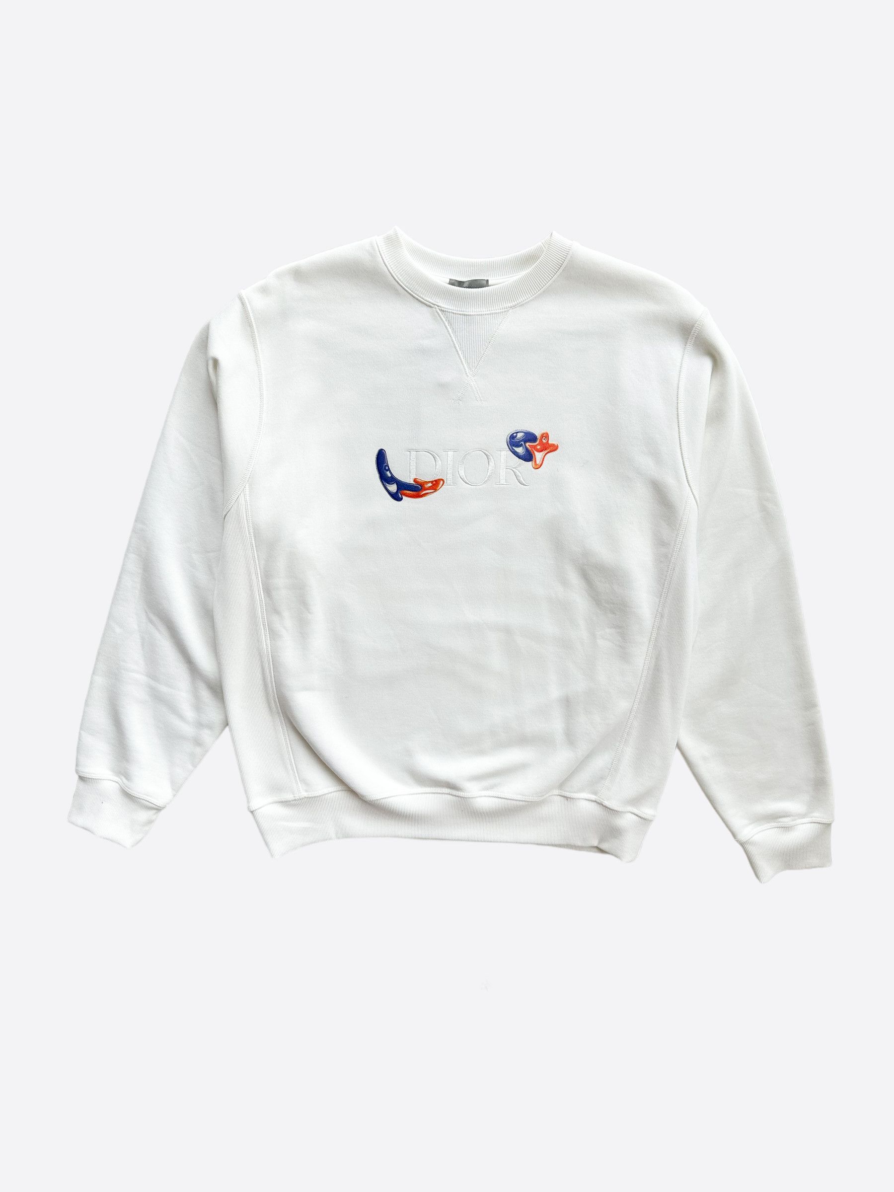 image of Dior Kenny Scharf White Embroidered Logo Sweater, Men's (Size XL)