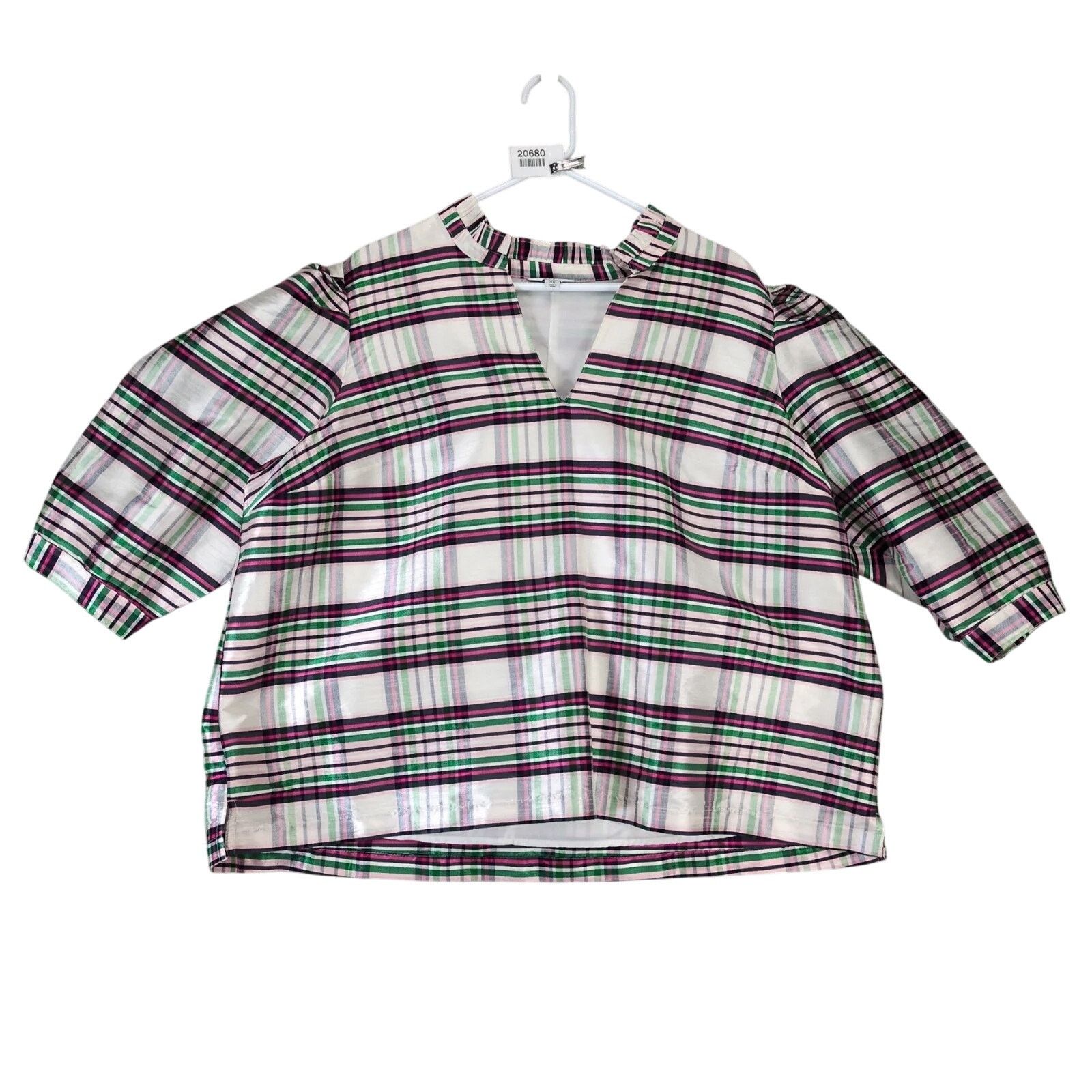 Other Crown & Ivy Opalescent Pink Plaid Blouse Balloon Sleeves 3X Size 3XL / US 20-22 - 1 Thumbnail
