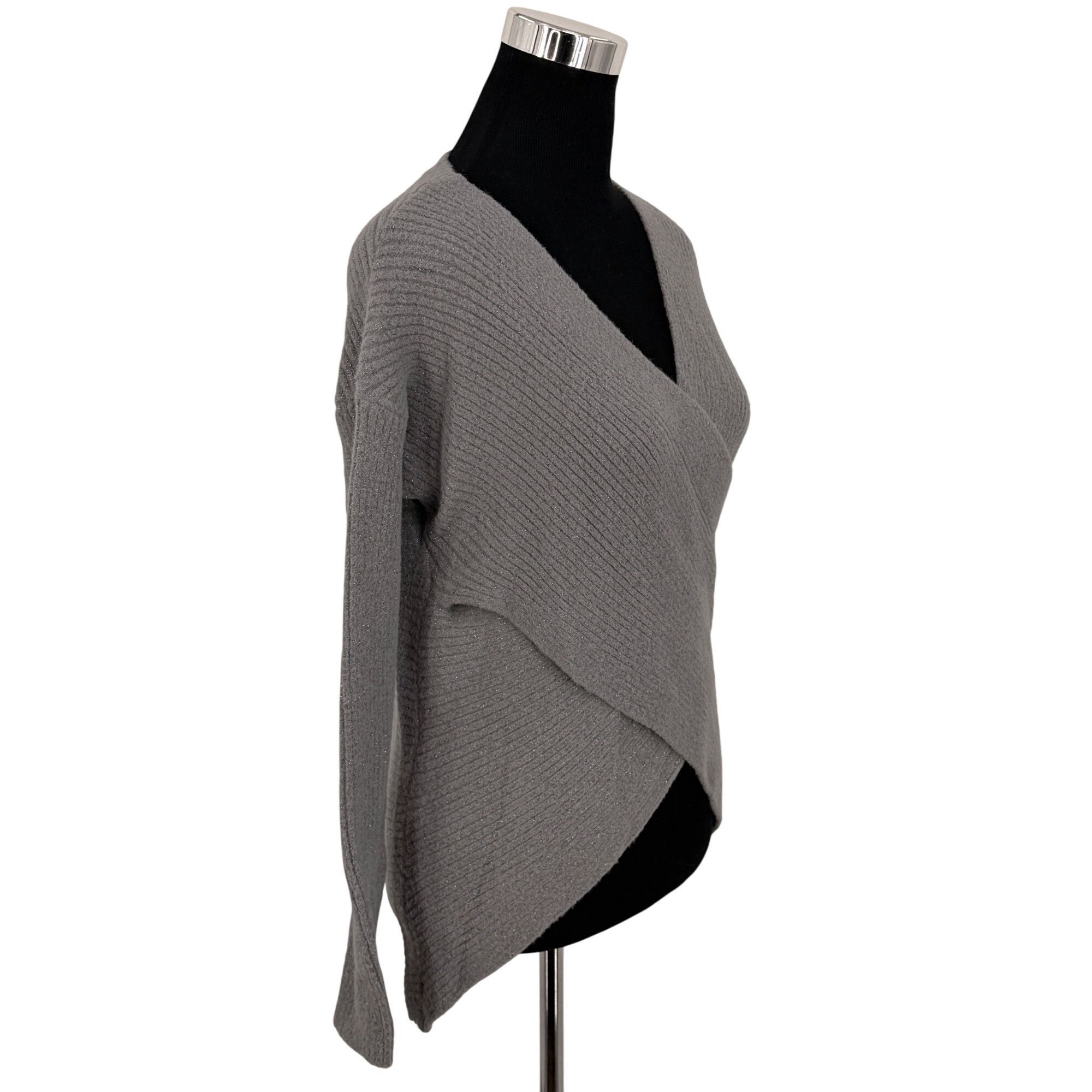 Express Express Gray Metallic Faux Wrap Knit Sweater | Glamoratti Mo Size S / US 4 / IT 40 - 4 Thumbnail