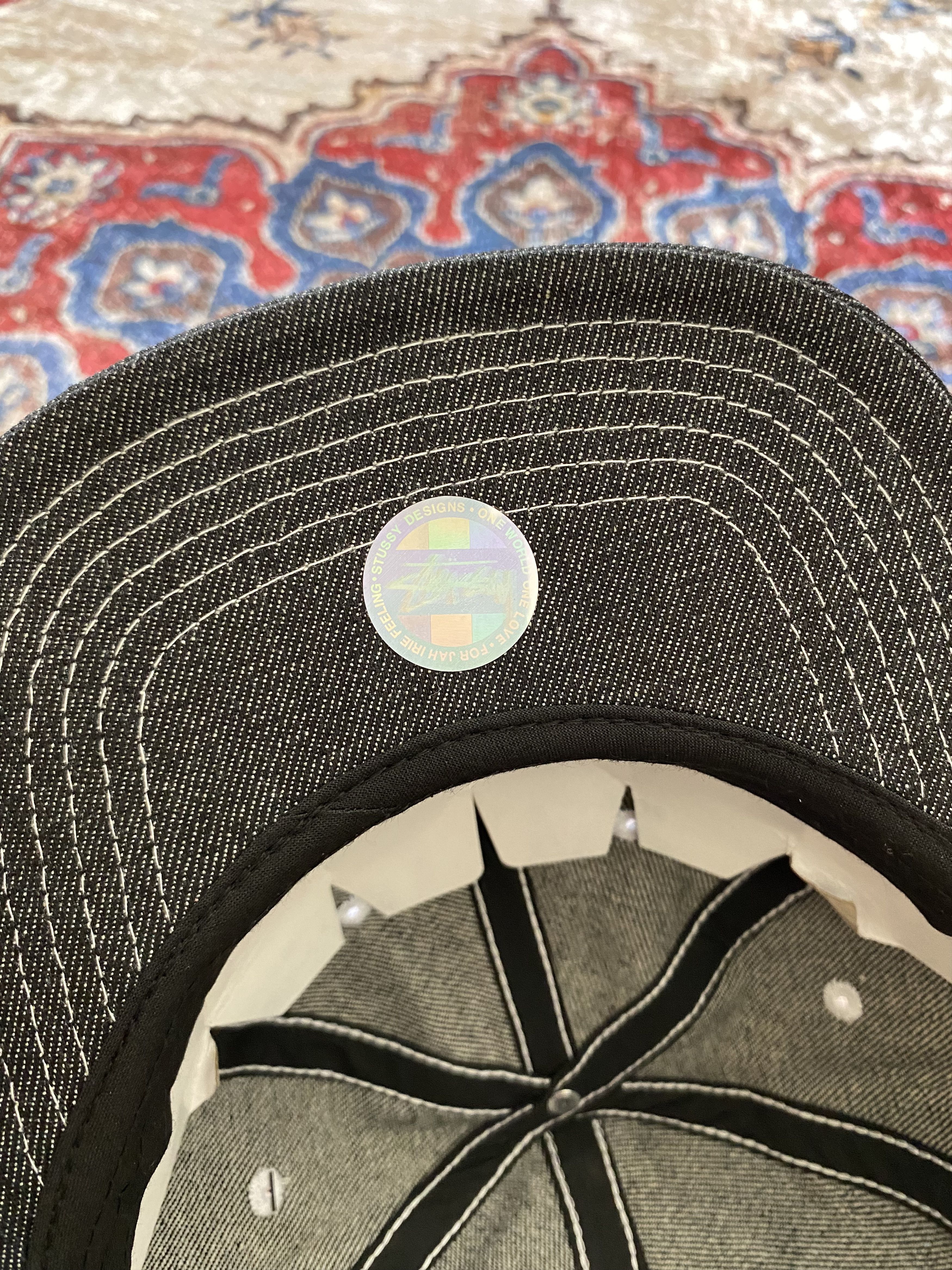 Stussy Contrast Stitch Denim Strapback - Black Hats