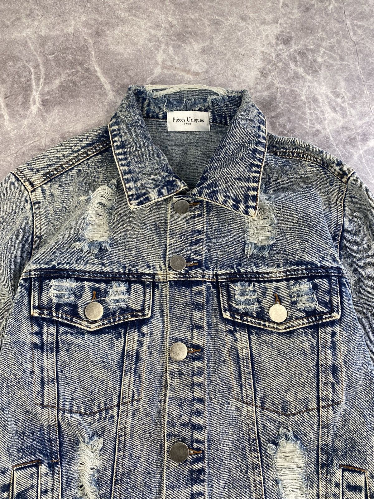 Pieces Uniques Pieces Uniques Distressed Denim Jacket Type 3 Size: S Size US S / EU 44-46 / 1 - 2 Thumbnail