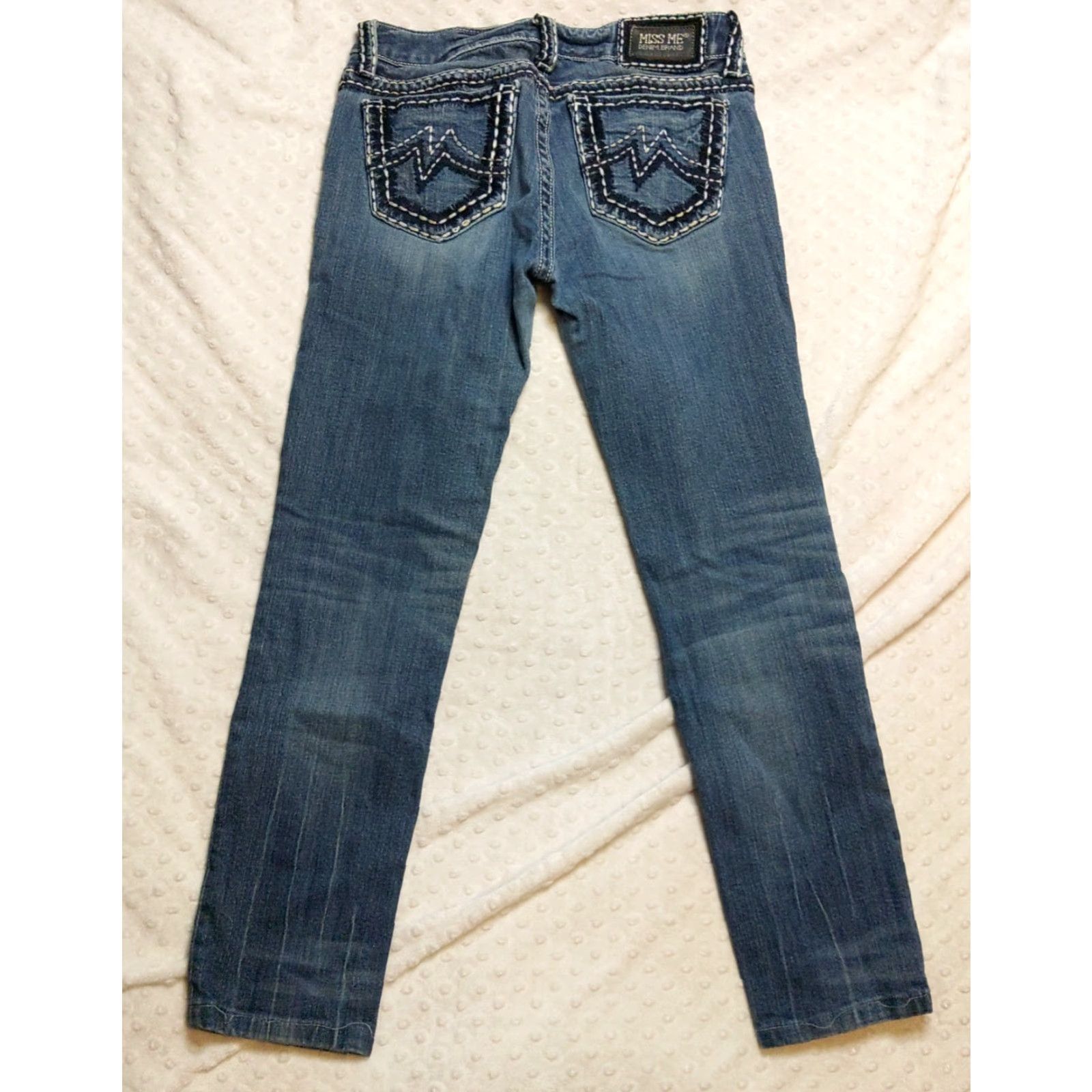 Miss Me Miss Me Signature Sunny Skinny Jeans 29 Womens Blue Denim 29x27 Vintage No Long Rise Distressed Embroidered Rhinestone 5-Pocket Regular Fit Size 29" - 7 Thumbnail