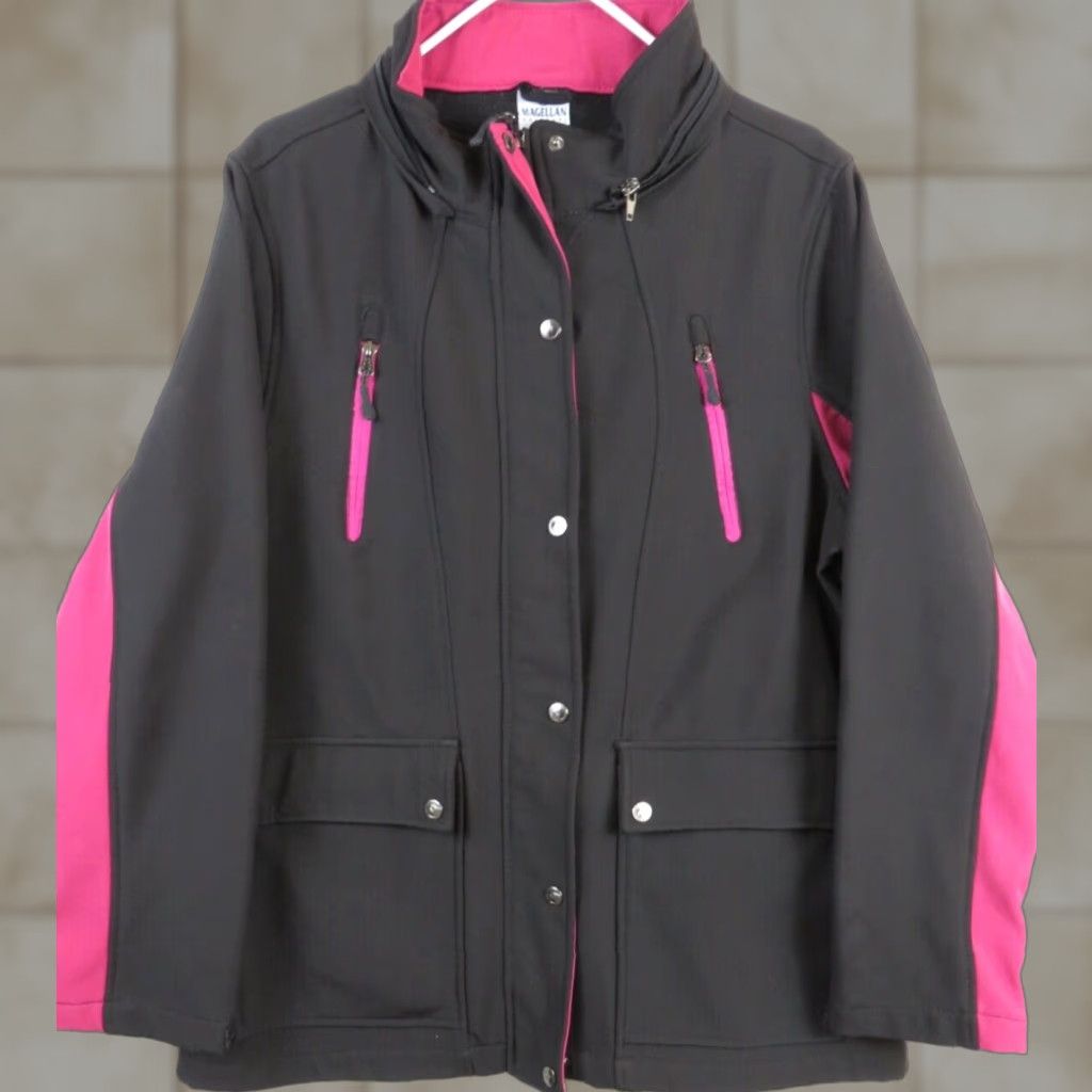 Vintage Magellan Outdoors Ladies Coat Jacket Hooded Lined Fleece Winter Size L Black & Pink Zip Size L / US 10 / IT 46 - 1 Thumbnail