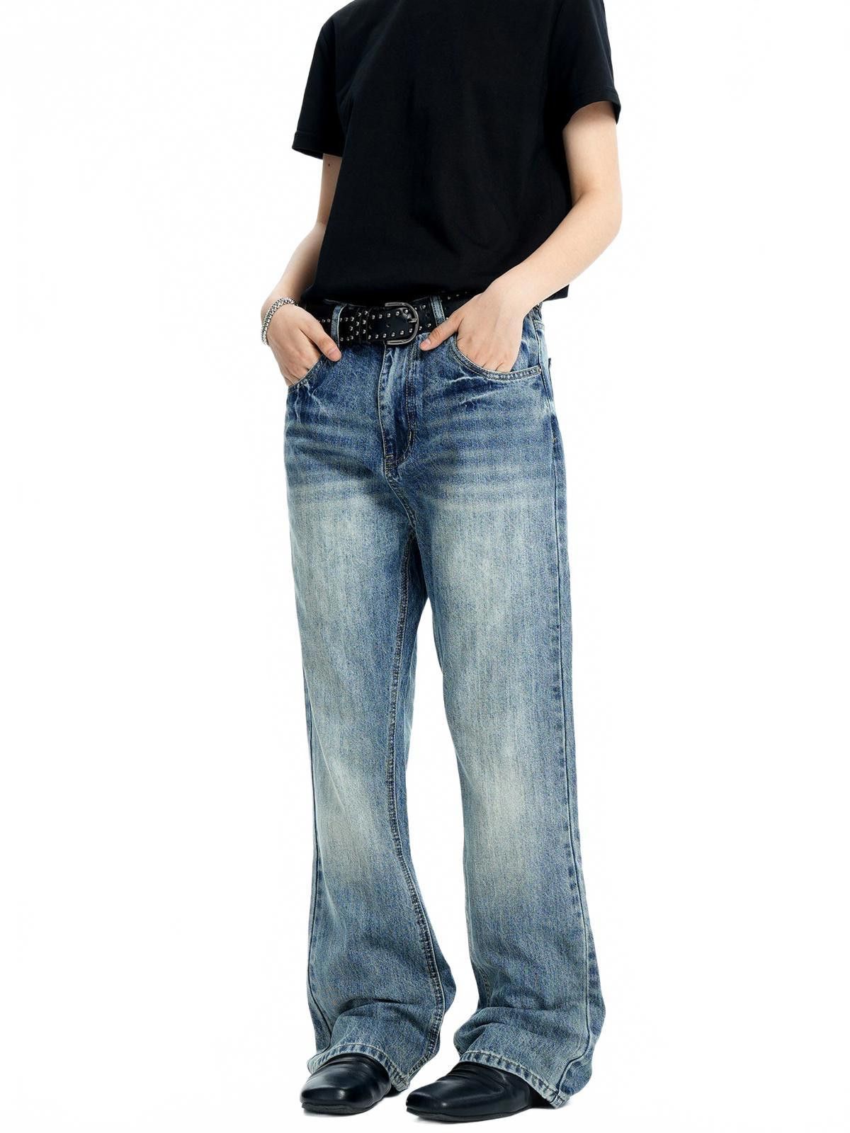 Vintage Blue Whiskered Vintage Wash Wide Leg Denim Jeans Size US 30 / EU 46 - 1 Thumbnail