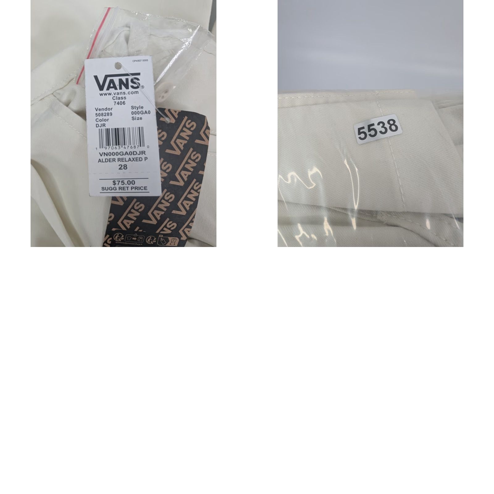 Vans VANS Chino Pants Hem Pleated Front Beige 28 WOMEN Regular Straight Logo NWT Size 26" / US 2 / IT 38 - 10 Thumbnail