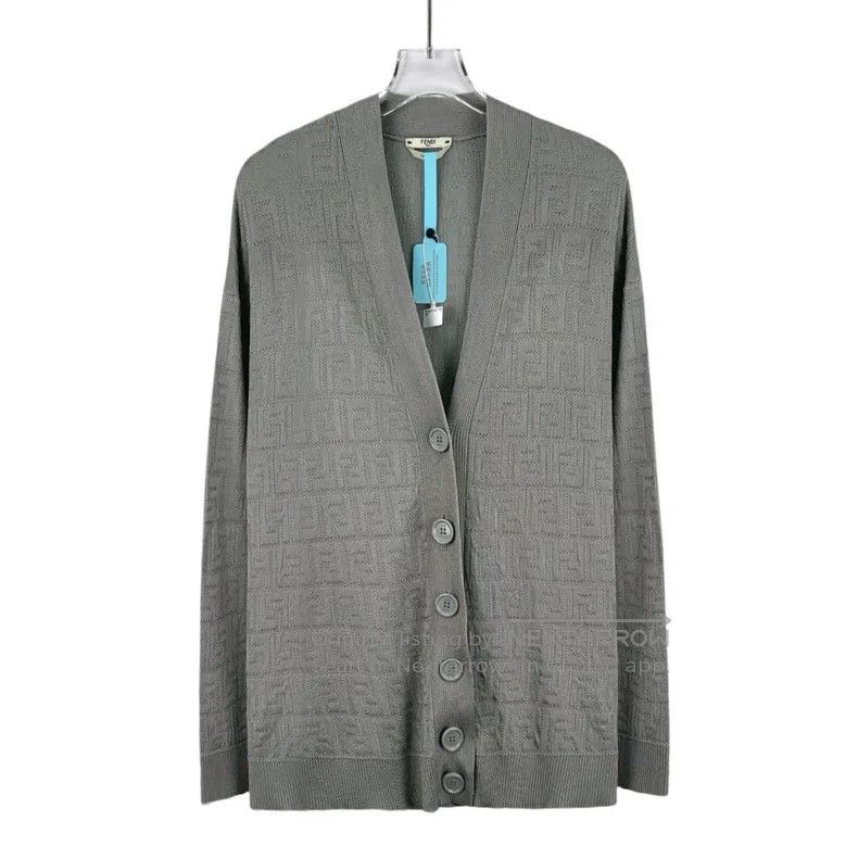 Fendi Fendi Gray logo jacquard full print cotton V-neck long sle Size XS / US 0-2 / IT 36-38 - 1 Thumbnail