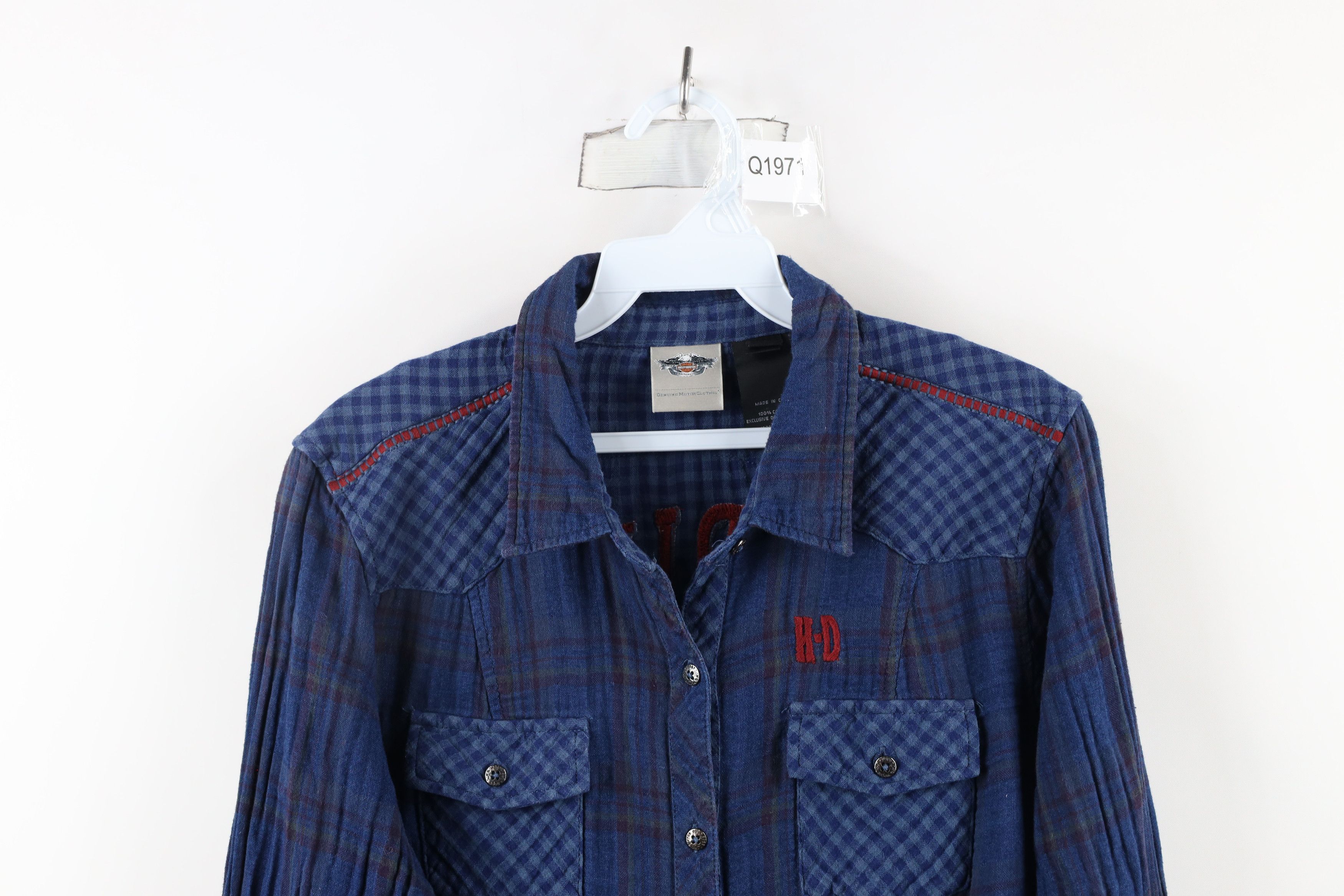 Harley Davidson × Vintage Vintage Harley Davidson Western Flannel Button Shirt Plaid Size L / US 10 / IT 46 - 2 Thumbnail