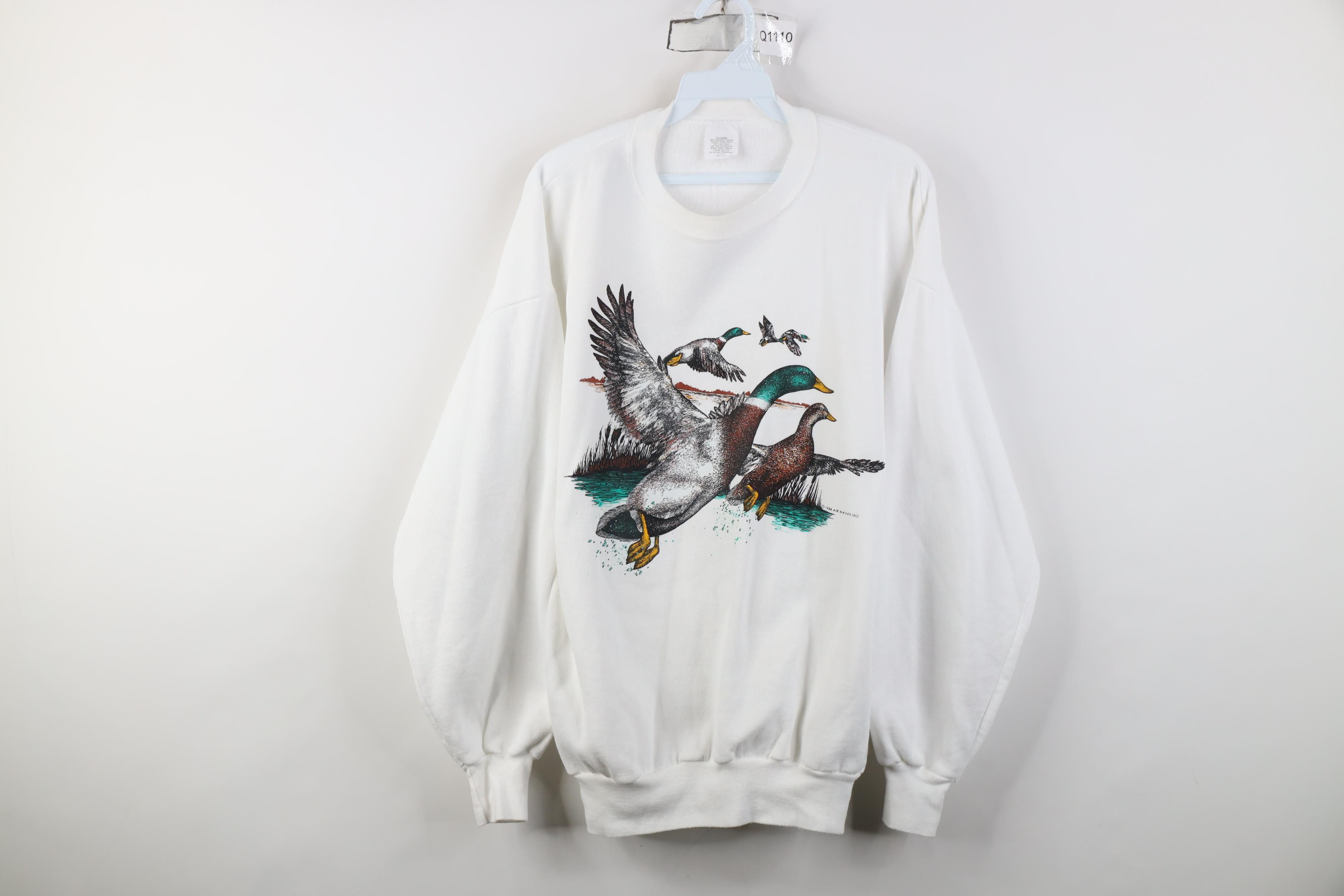 Vintage Vintage 80s Streetwear Duck Crewneck Sweatshirt White USA Size US XL / EU 56 / 4 - 1 Thumbnail