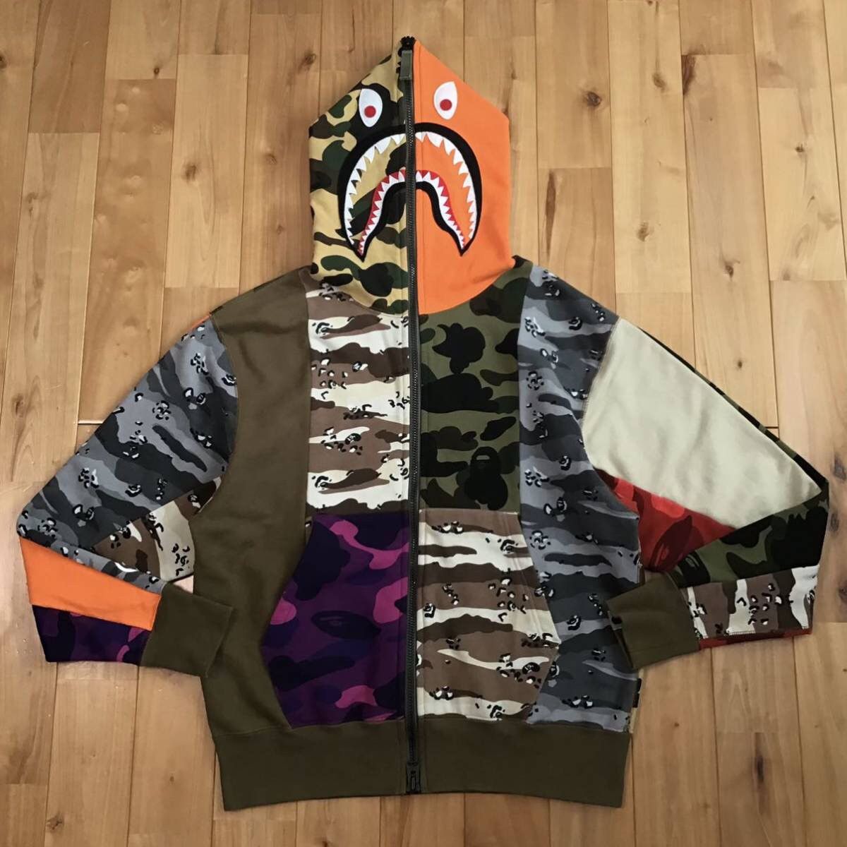 image of Bape Crazy Camo Mad Shark Full Zip Hoodie A Bathing Ape in Green Camo, Men's (Size Small)
