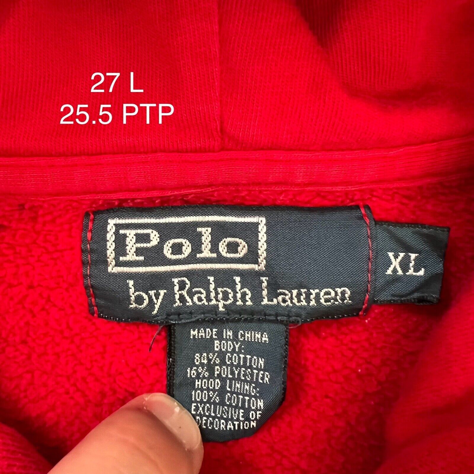 Polo Ralph Lauren × Vintage Vintage Polo Ralph Lauren Hoodie XL Red 90s New York Size US XL / EU 56 / 4 - 5 Thumbnail