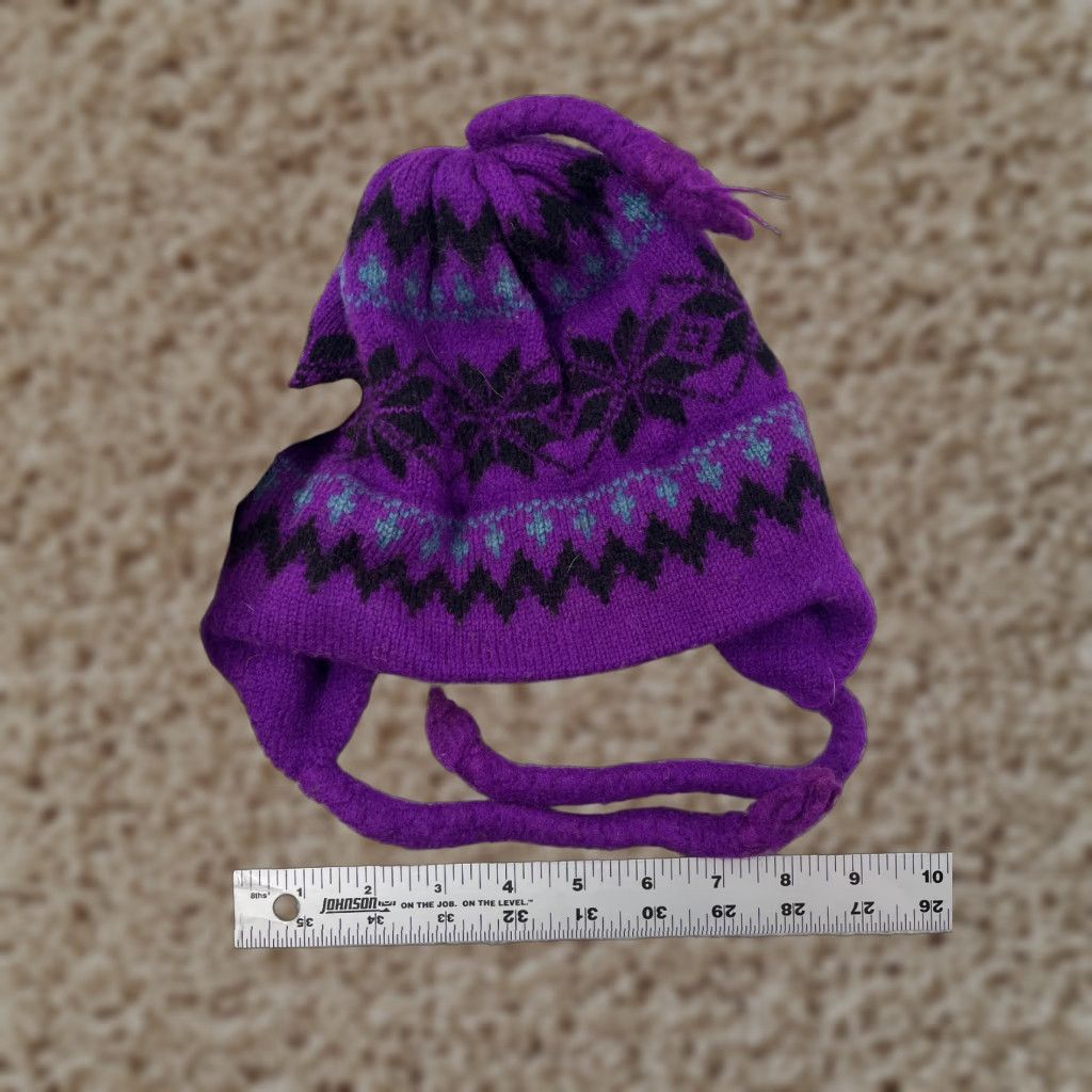Vintage VINTAGE Original Moriarty Hat Beanie Toque Adult OS Purple Fair Isle Ear Flaps Wool Tassel Size ONE SIZE - 1 Thumbnail