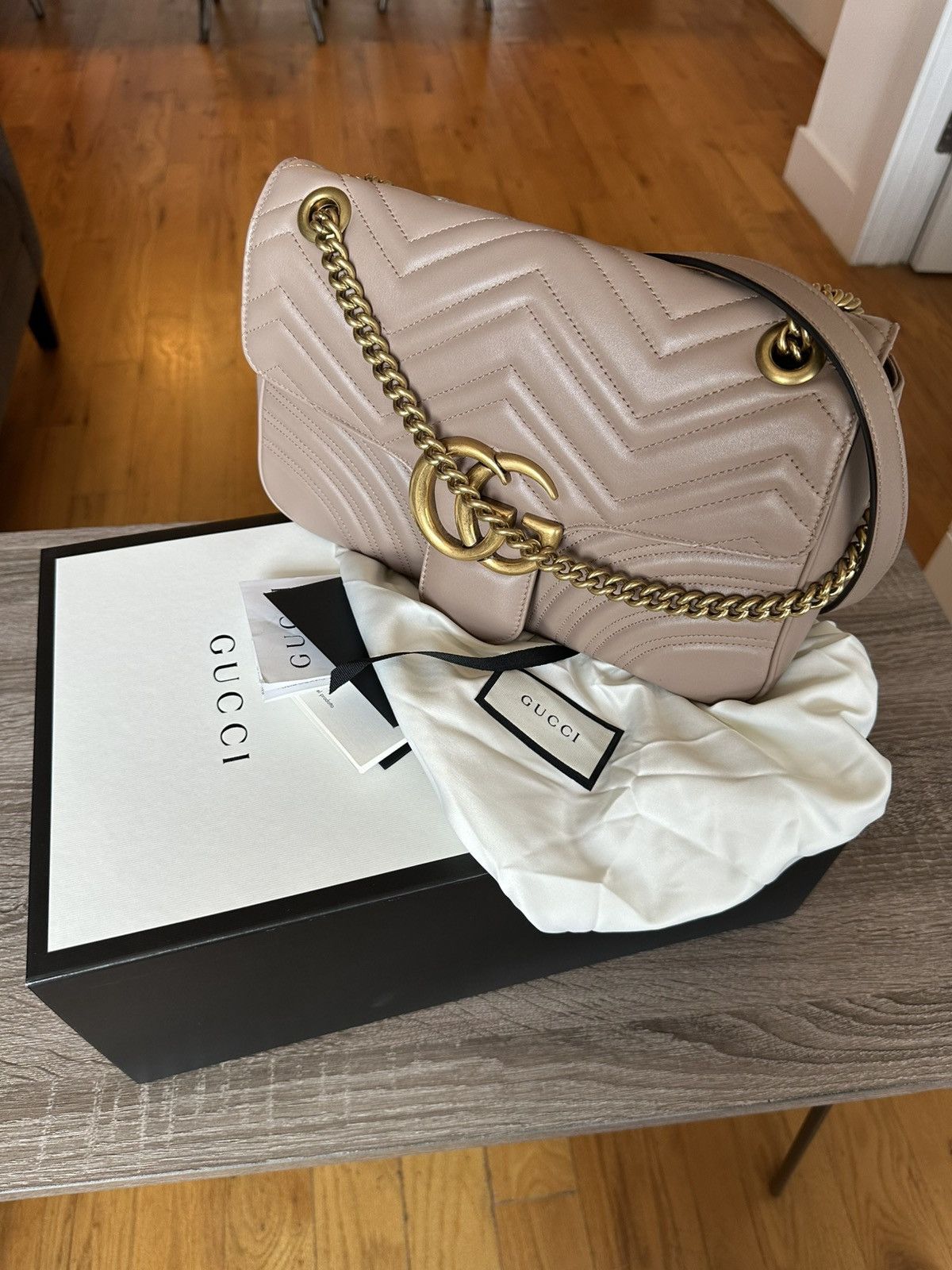 Gucci GUCCI GG Marmont Large Matelassé Shoulder Bag – Taupe Size ONE SIZE - 2 Thumbnail